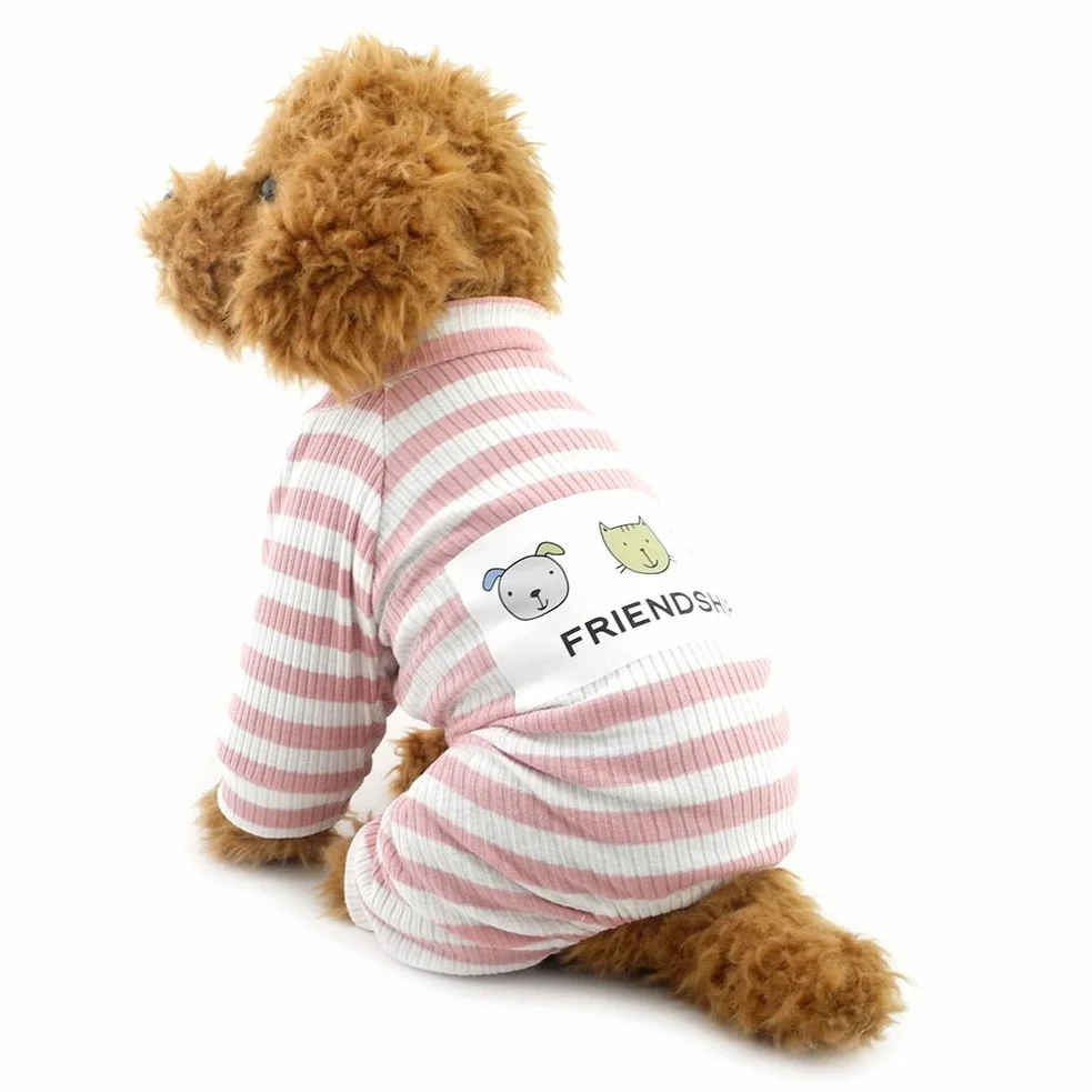 ZUNEA Stripe Pigiama per cani di piccola taglia Cotton Puppy Tuta Felpe Abiti Cosy Soft Leisure Autunno Pet Cat Doggy Apparel Rosa L