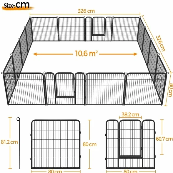 Yaheetech Recinto per Cani Cuccioli Conigli Gatti Animali Domestici da Interno e Esterno Giardino Rete Recinzione Metallica Ferro 16 pz 80 x 80 cm