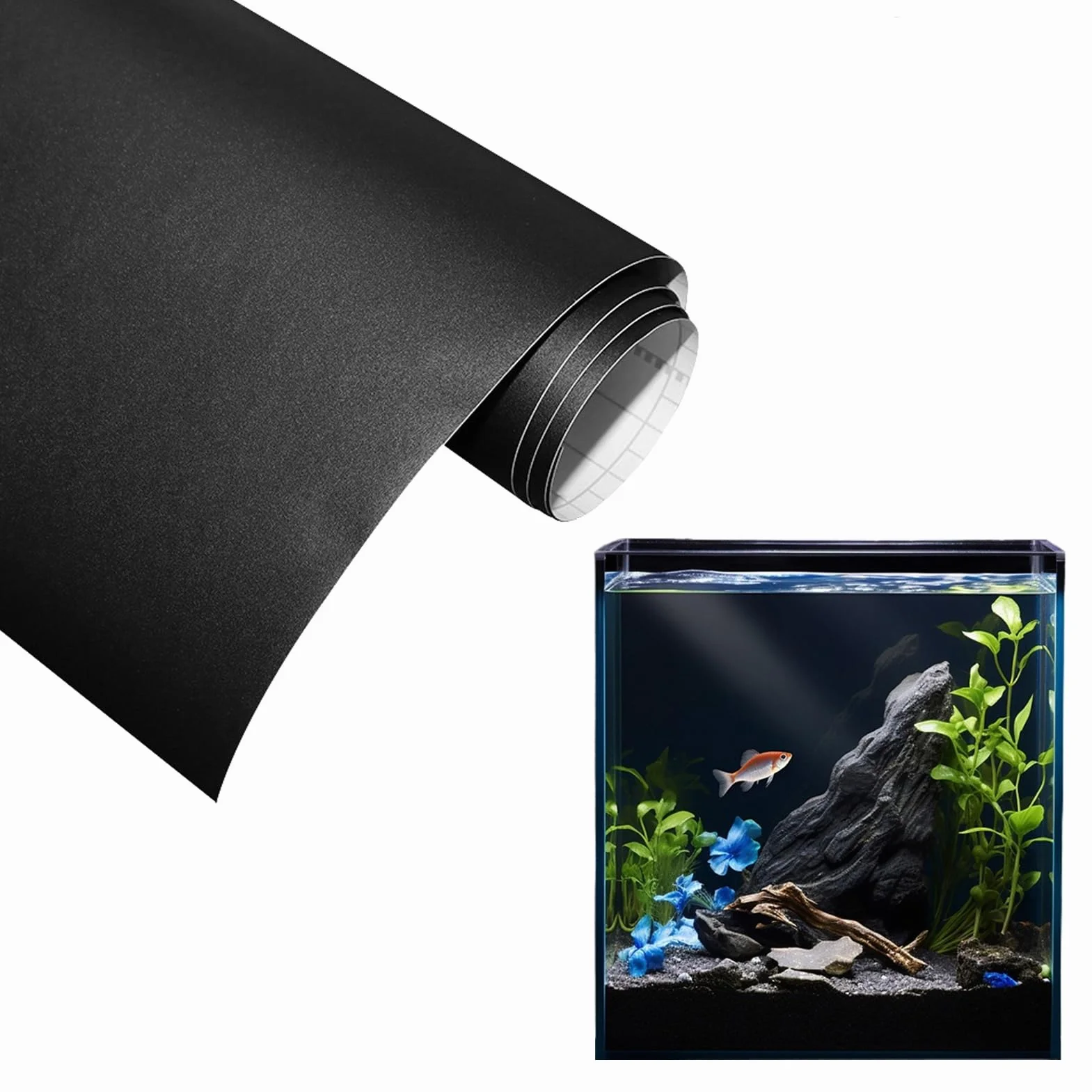 Sfondo statico per acquario, nero, 30 x 200 cm, per acquario, decorazione per acquari
