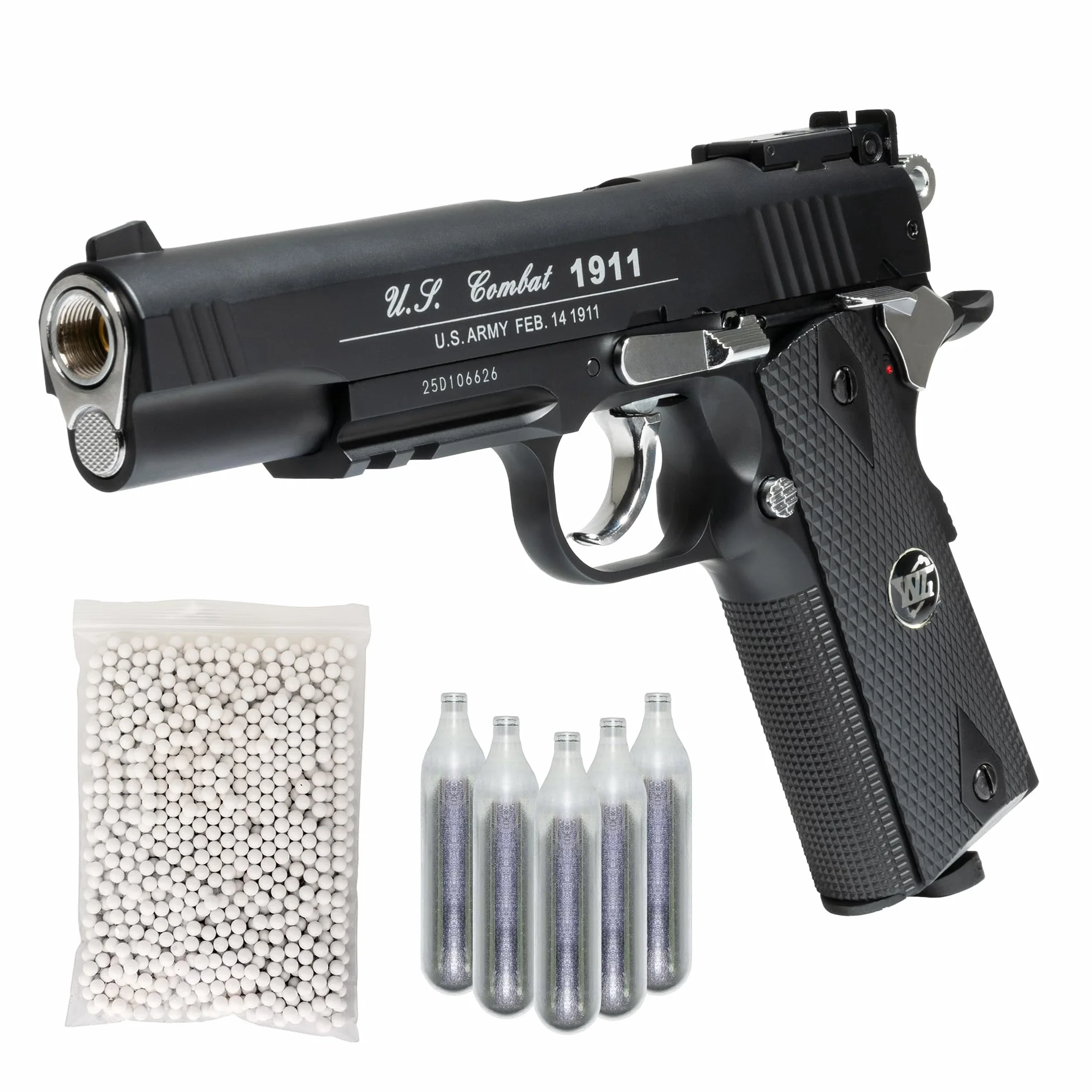 Pistola Softair WG Combat 1911 CO2 Full Metal, 1000 Pallini 6mm, nero