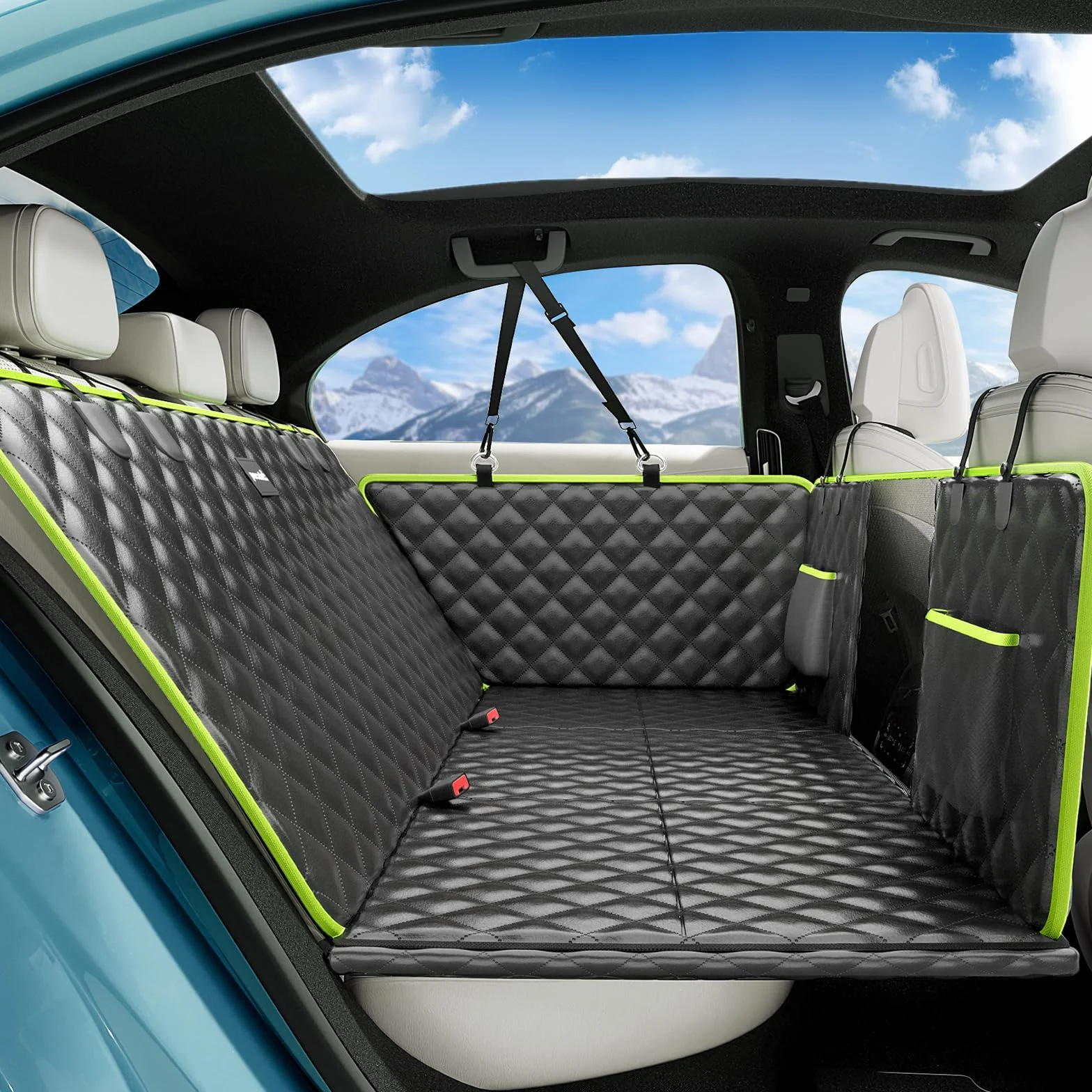 Pecute Coprisedile Auto per Cani con Fondo Duro,2025 Aggiornato Materia, 3-in-1 Auto Telo & Estensore & Barrier, Impermeabile Antigraffio, Texture Divano, Fino a 150 kg