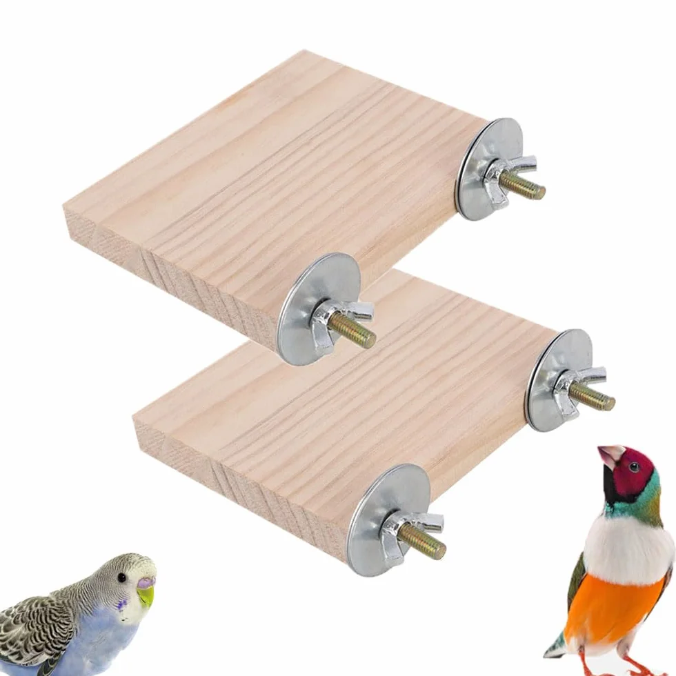 Piattaforma per Uccelli 2 Pezzi, Legno Rettangolare 15x8cm, Accessori Gabbia Pappagalli