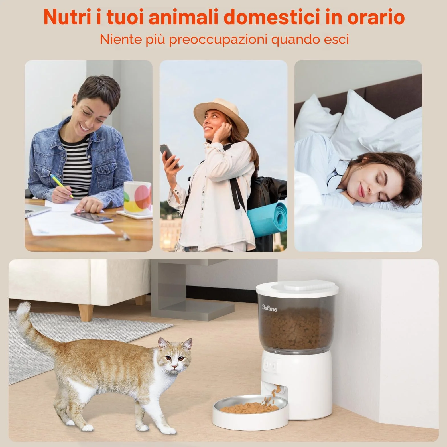 Balimo Distributore Automatico Cibo Gatti, 2.4G WiFi Dispenser Crocchette Gatto, 3L Distributore Automatico Cibo Cani, Adatto Controllo App, Da 1 a 10 Pasti al Giorno, Adatto Per Cani e Gatti, Bianco