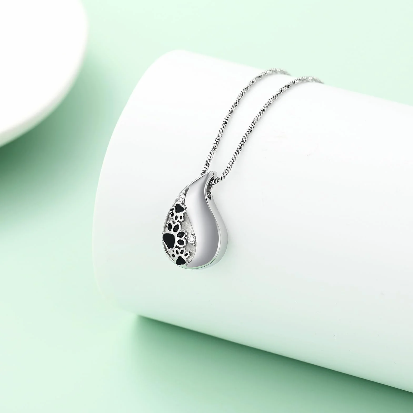 Zampa di animali domestici stampa teardrop urna collana per cenere per cane/gatto cenere ciondolo per cremazione gioielli commemorativi per donne e uomini