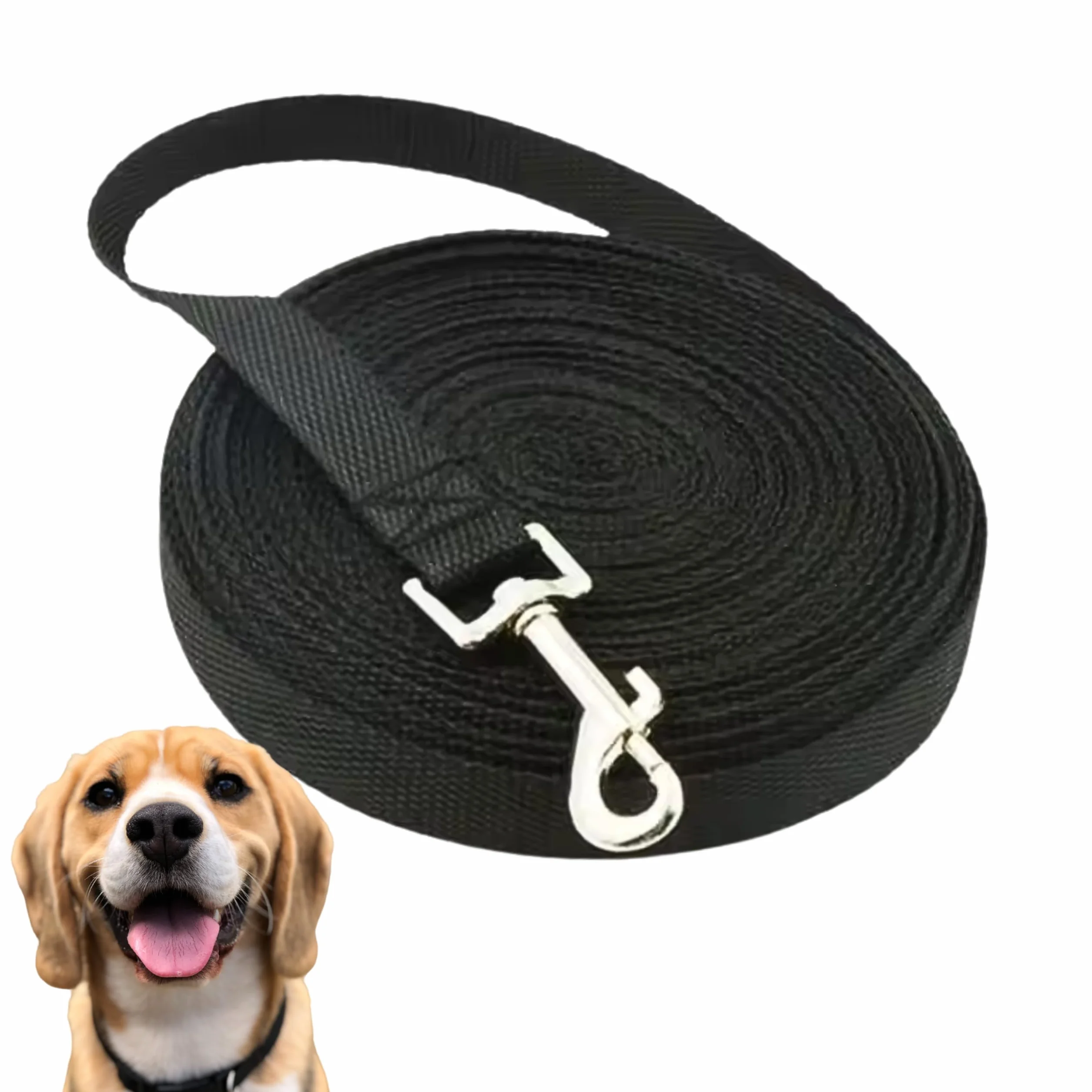 Lunghina Cane 10 Metri in Nylon Resistente – Guinzaglio Addestramento per Cani con Moschettone Girevole Antigroviglio - Nero