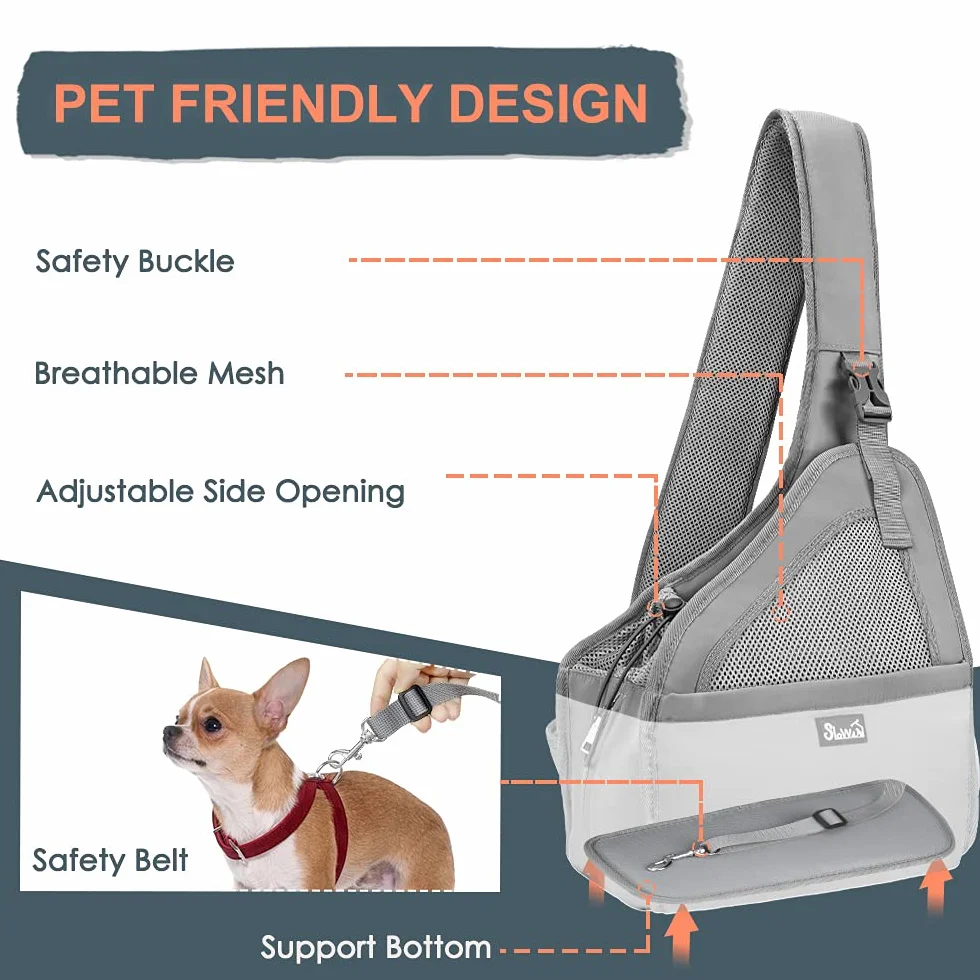 Nasjac Pet Dog Sling Carrier, Hands Free Papoose Small Animal Puppy Travel Bag Tote Cinturino imbottito regolabile Rete traspirante Fondo rigido Apertura Tasca frontale Cintura di sicurezza Lavabile
