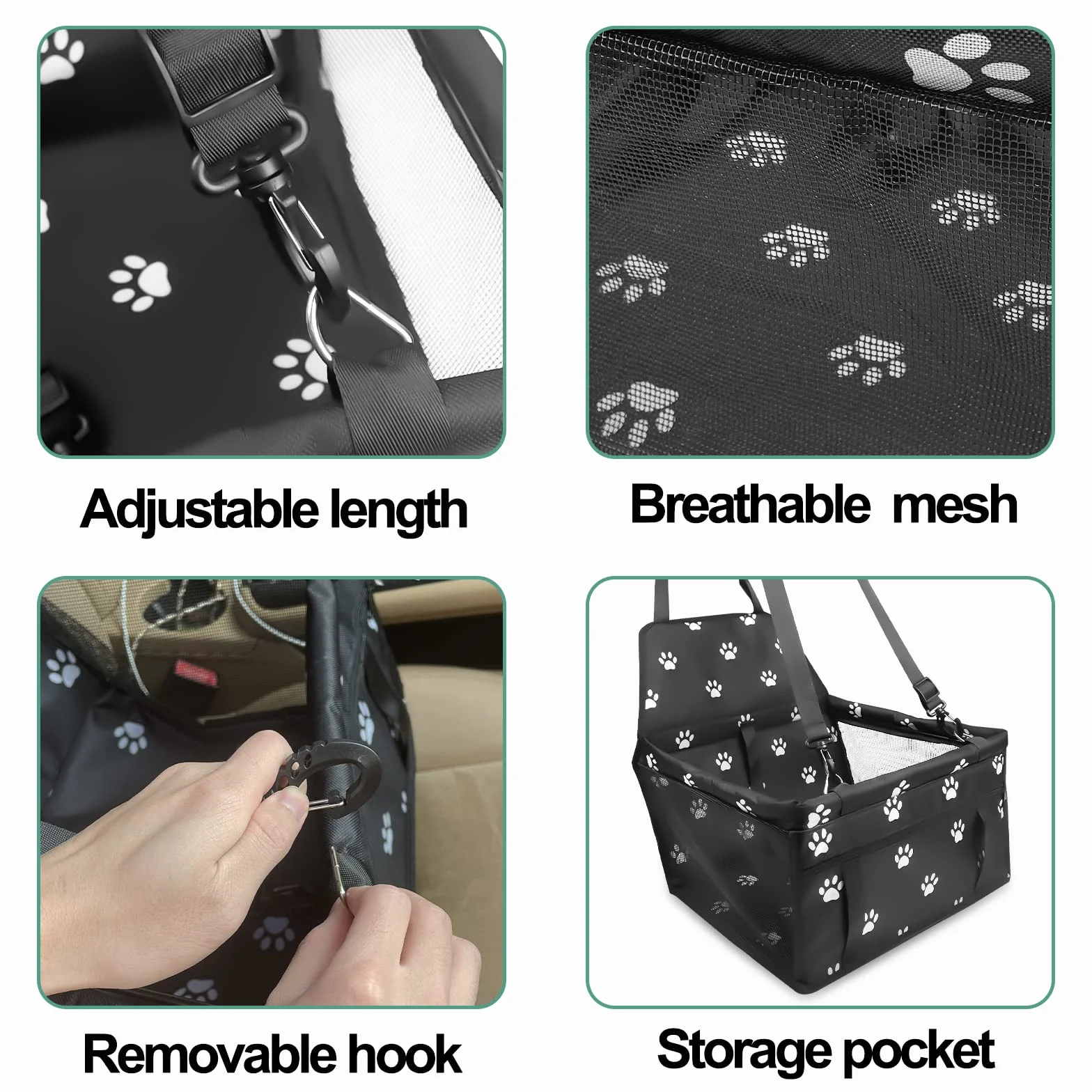 Gvolatee Seggiolino Auto per Cane, Seggiolino Auto per Cani con Cintura di Sicurezza Trasportino per Cani Pieghevolem con Tubo di Supporto 40×34×25cm