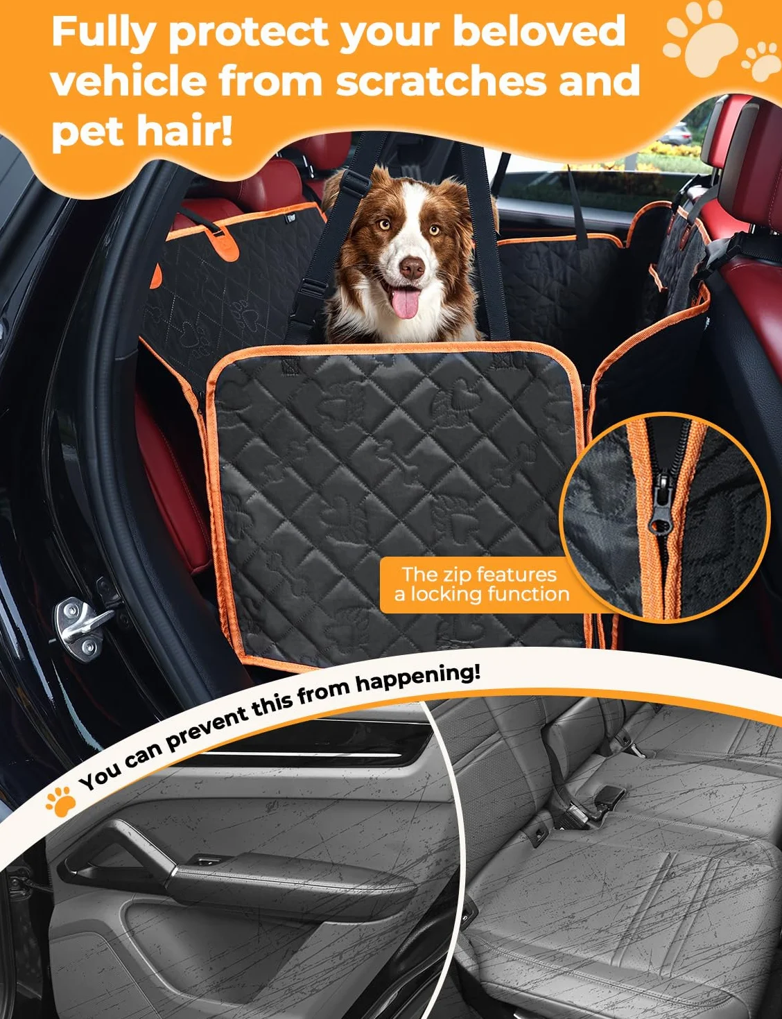 KYG Coprisedile per auto per animali domestici, design rimovibile, finestra in rete traspirante, cinghia di sicurezza anti-scappamento, impermeabile e antiscivolo, universale per cani e gatti (nero)