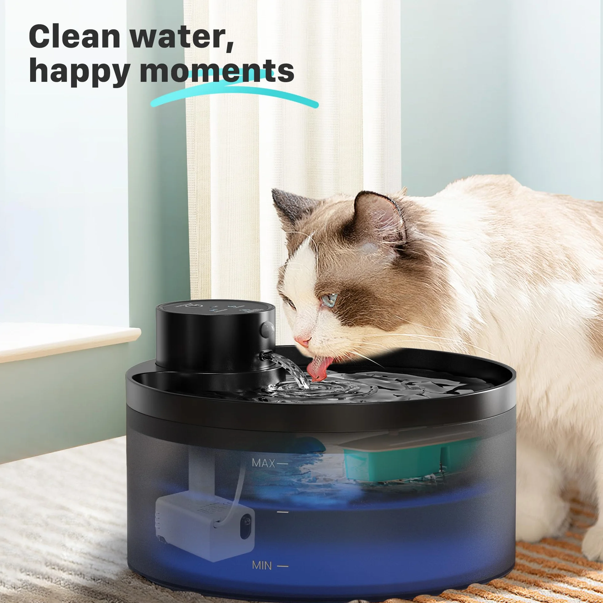 GIOTOHUN 12 Fontanella per Gatti Filtris: Fontana per Gatti Filtris - 6 Filters a Carbone + 6 Filters in Schiuma - Adatto per Fontanella Gatto senza Fili (B0CPHQ12FV)