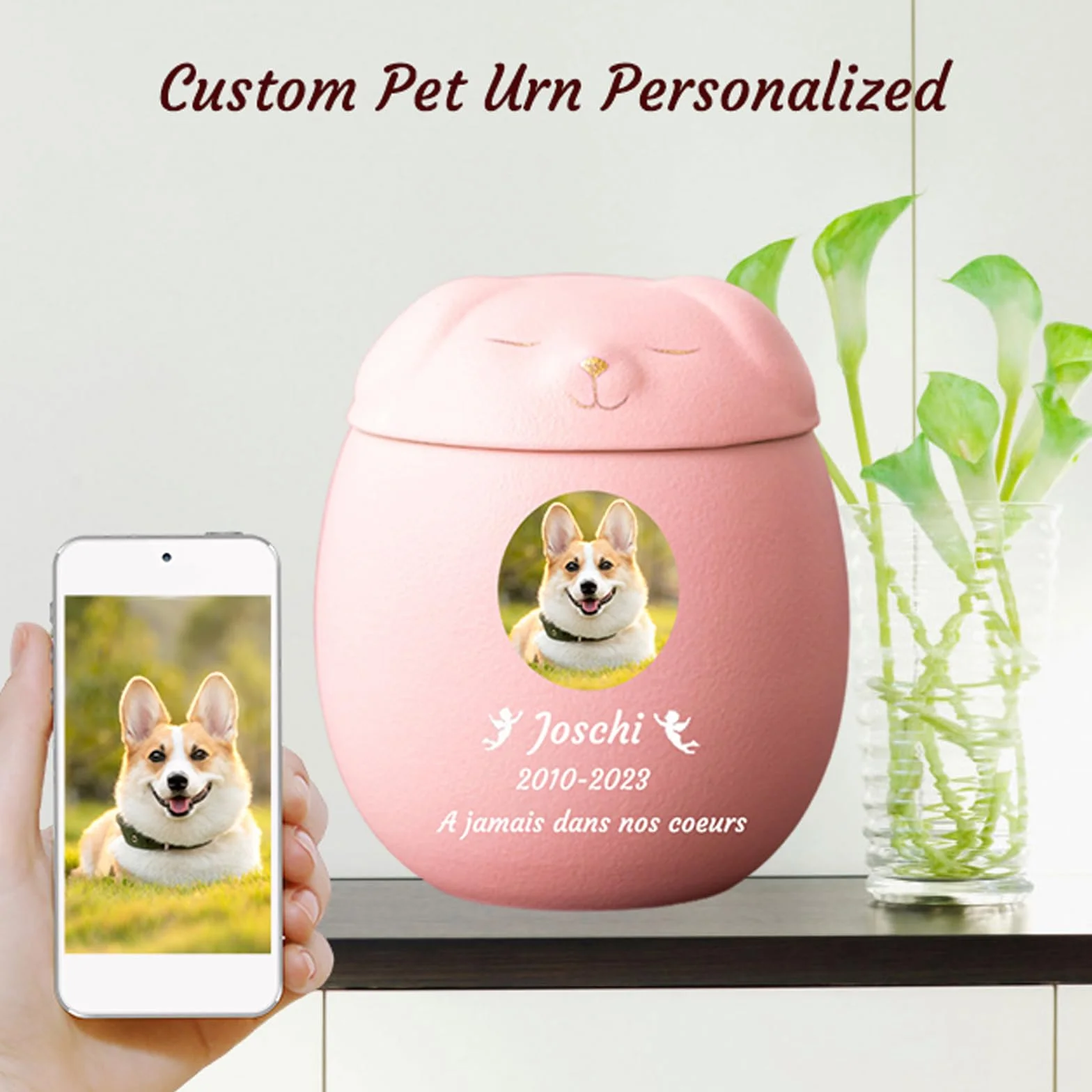 Urne per Cani per Ceneri Personalizzate - Urne per Cani Personalizzate - Urne in Ceramica per la cremazione di Animali Domestici Urne Commemorative per Cani,Rosa,Big