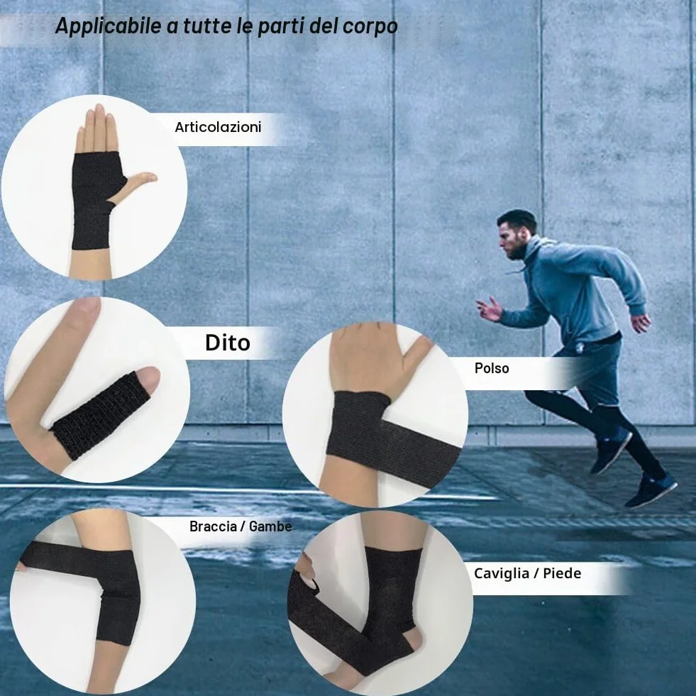 Benda Elastica Autoadesiva Coesiva 16 Rotoli 5cm x4.5m Nero