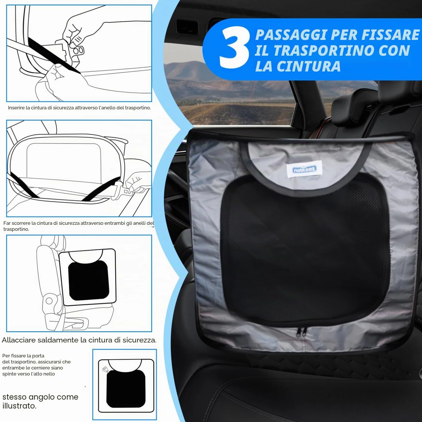 Nobleza Gabbia Portatile per Cani Gatti Auto, Recinto Pieghevole in Tessuto Oxford Impermeabile 210D 93x54x54cm