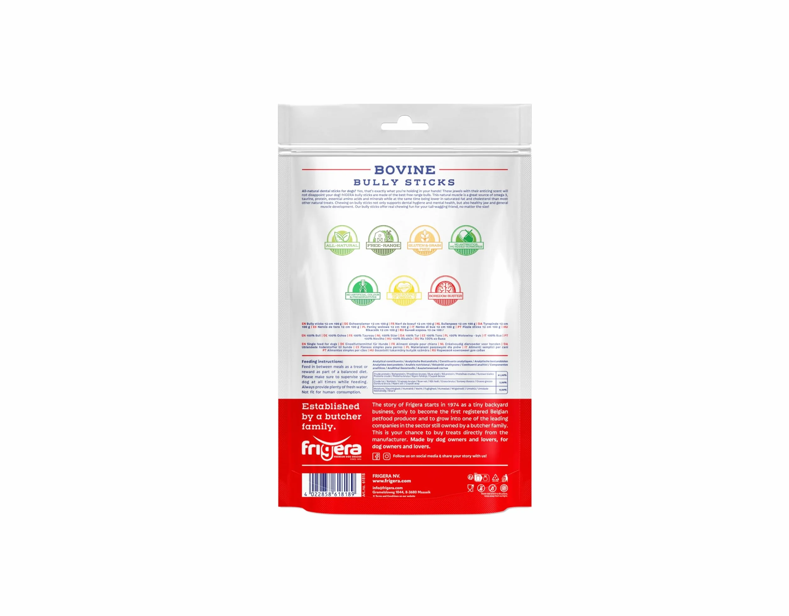 Frigera Cucciolo di bue, 12 cm, 100 g, naturale e ricco di proteine, per cani, senza glutine e cereali, snack per cani di alta qualità senza additivi
