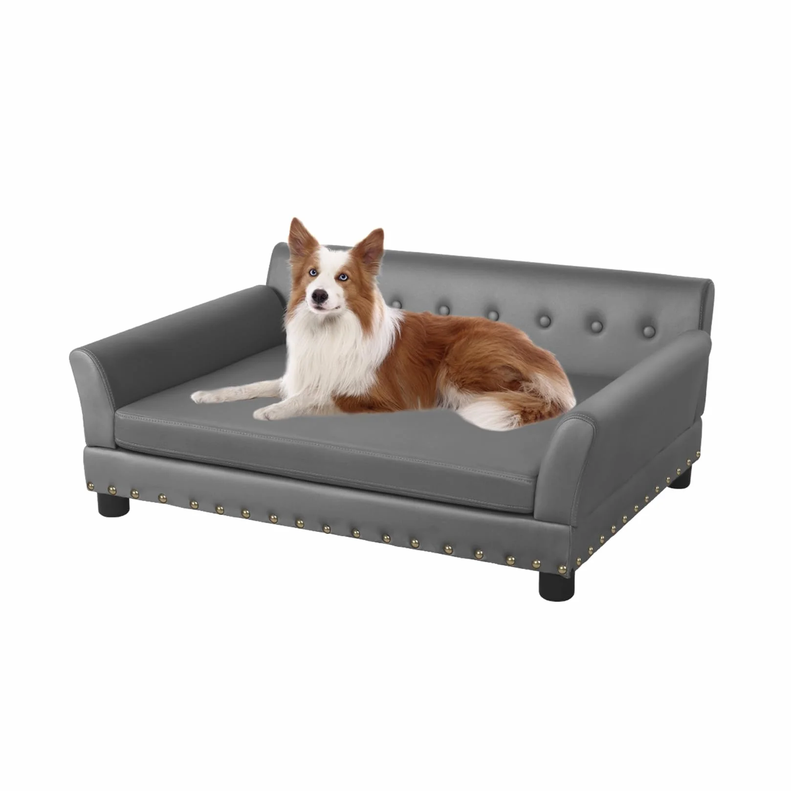 BingoPaw Divano per Cani Lusso: Grande Media Poltrona per cane in Pelle in microfibra Traspirante Impermeabile Rialzato Divanetto per cane Resistente Sedia per cani 96x70x40cm
