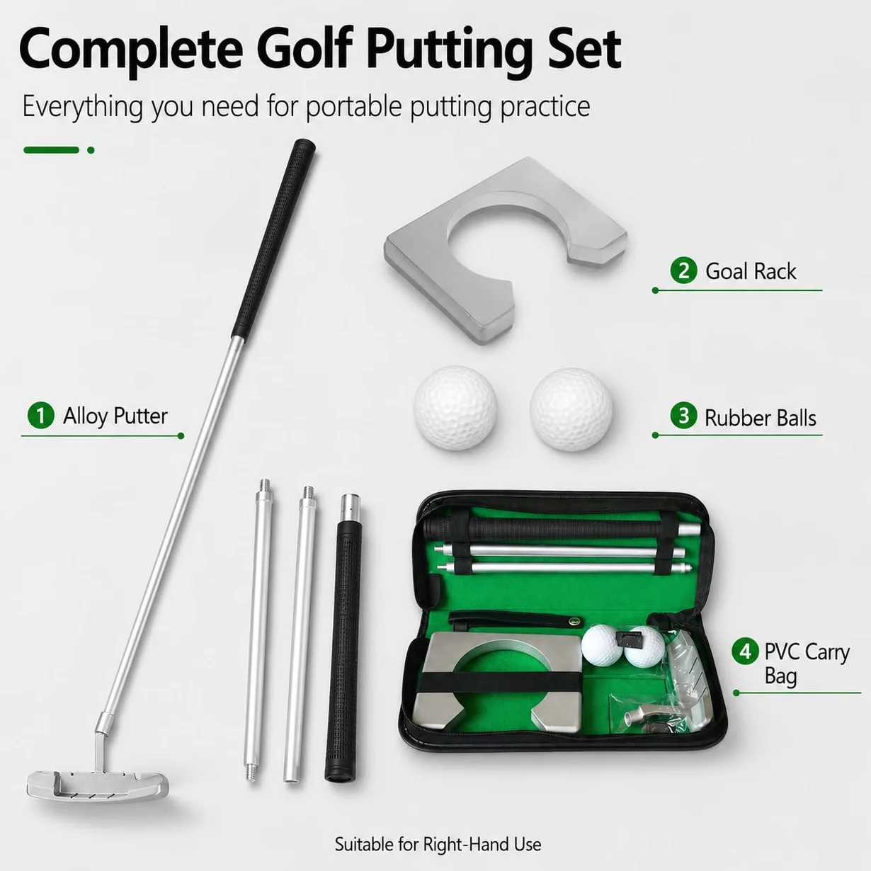 VOBOR Kit Golf Putter Portatili, Lega di Zinco, Indoor Practice Training Club con 2 Palline e Borsa, per gli Appassionati di Golf