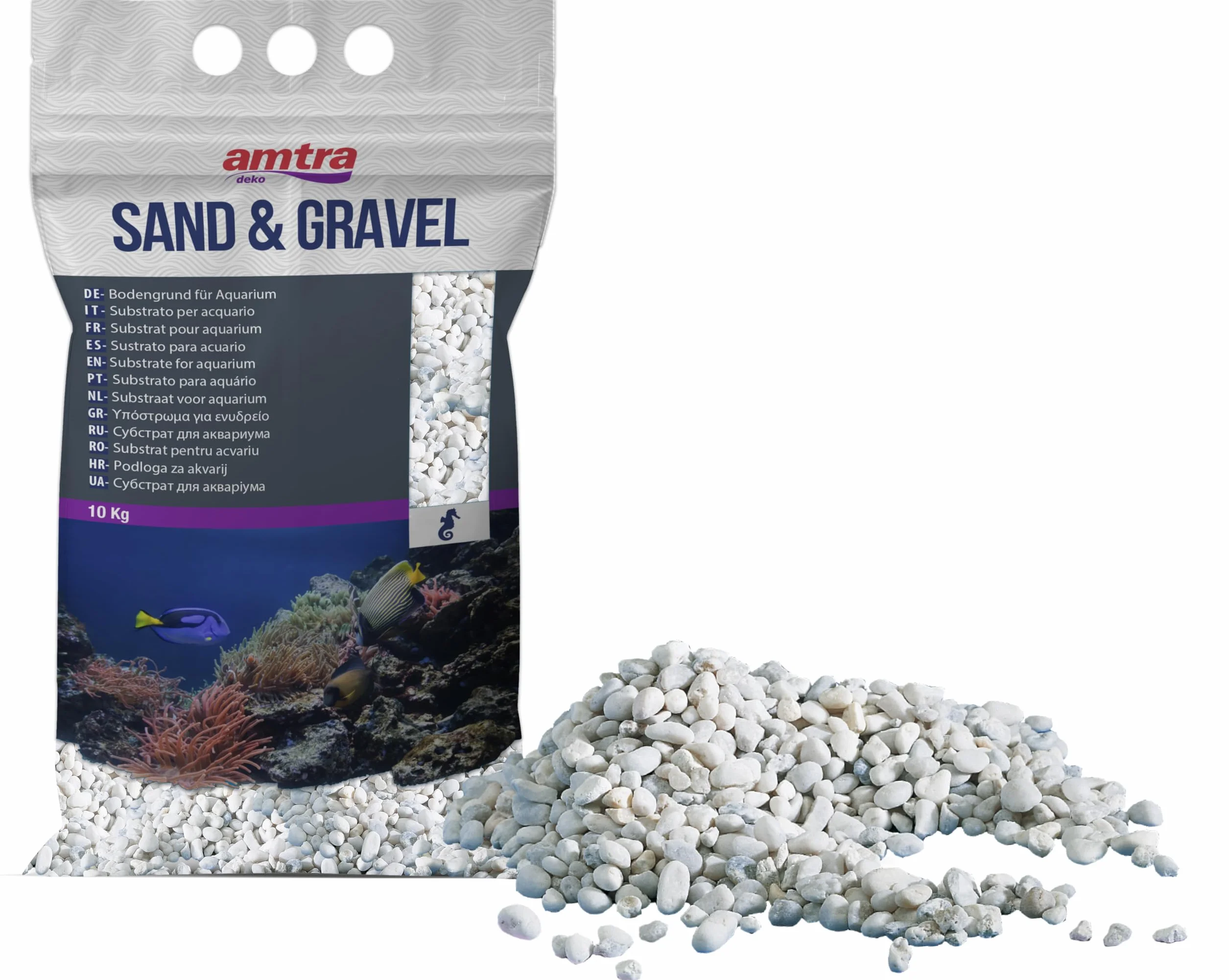 Amtra Ghiaia Noa - Ghiaia naturale dell'acquario, pavimento decorativo, grani grossolani bianchi dimensioni 4-8 mm, formato 10KG