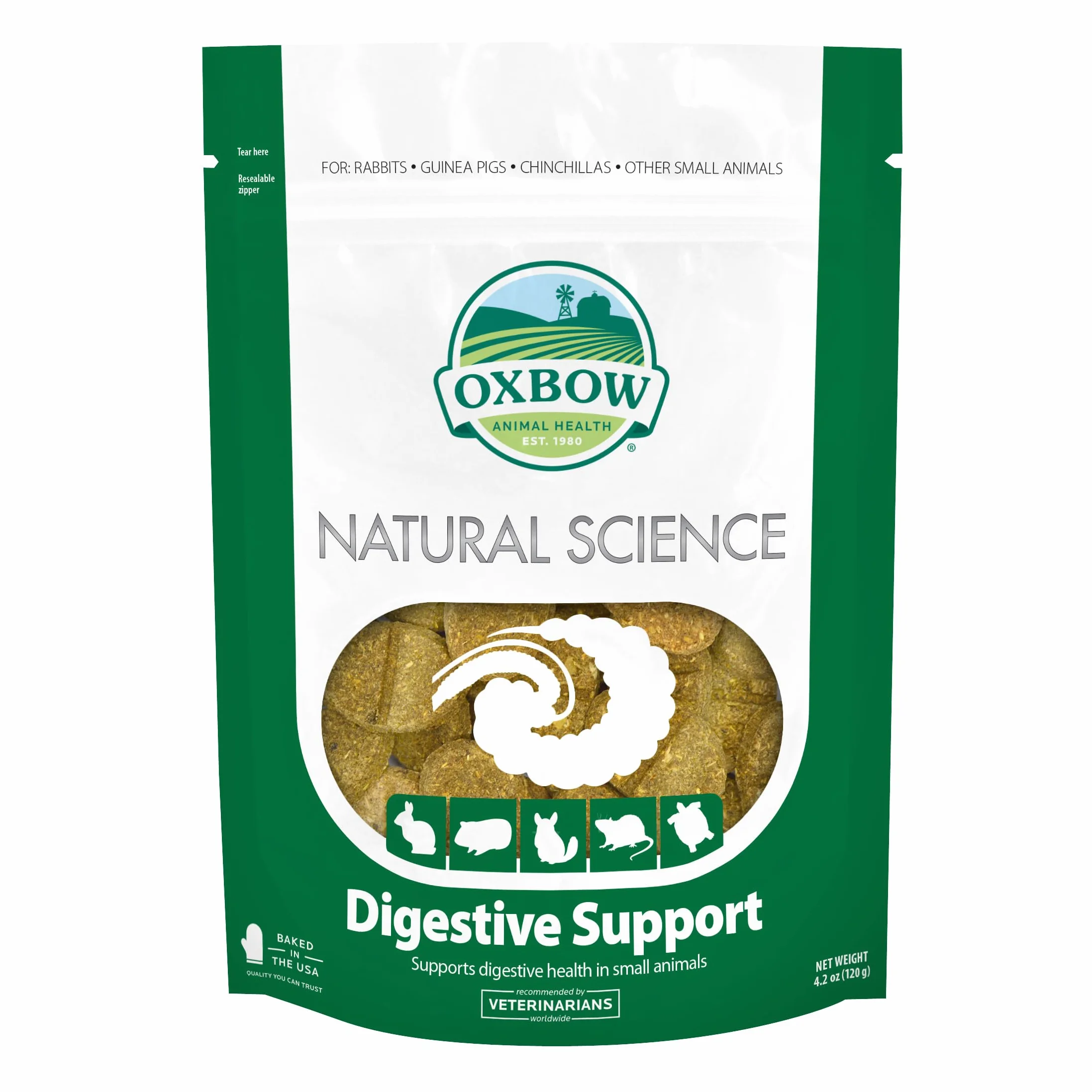 Oxbow Digestive Support 120 g - Integratore alimentare per l'apparato digerente di roditori e iguana