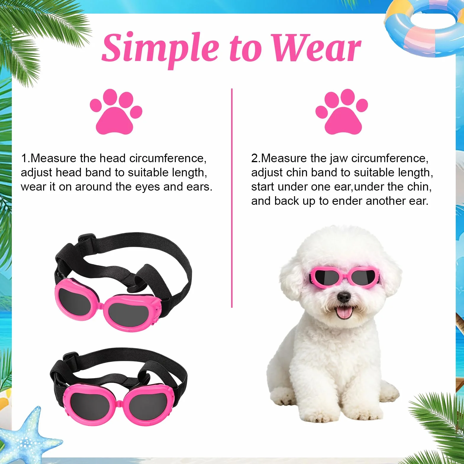 Occhiali da Sole per Cani Piccola Protezione UV Impermeabili Antivento Antiappannamento Rosa