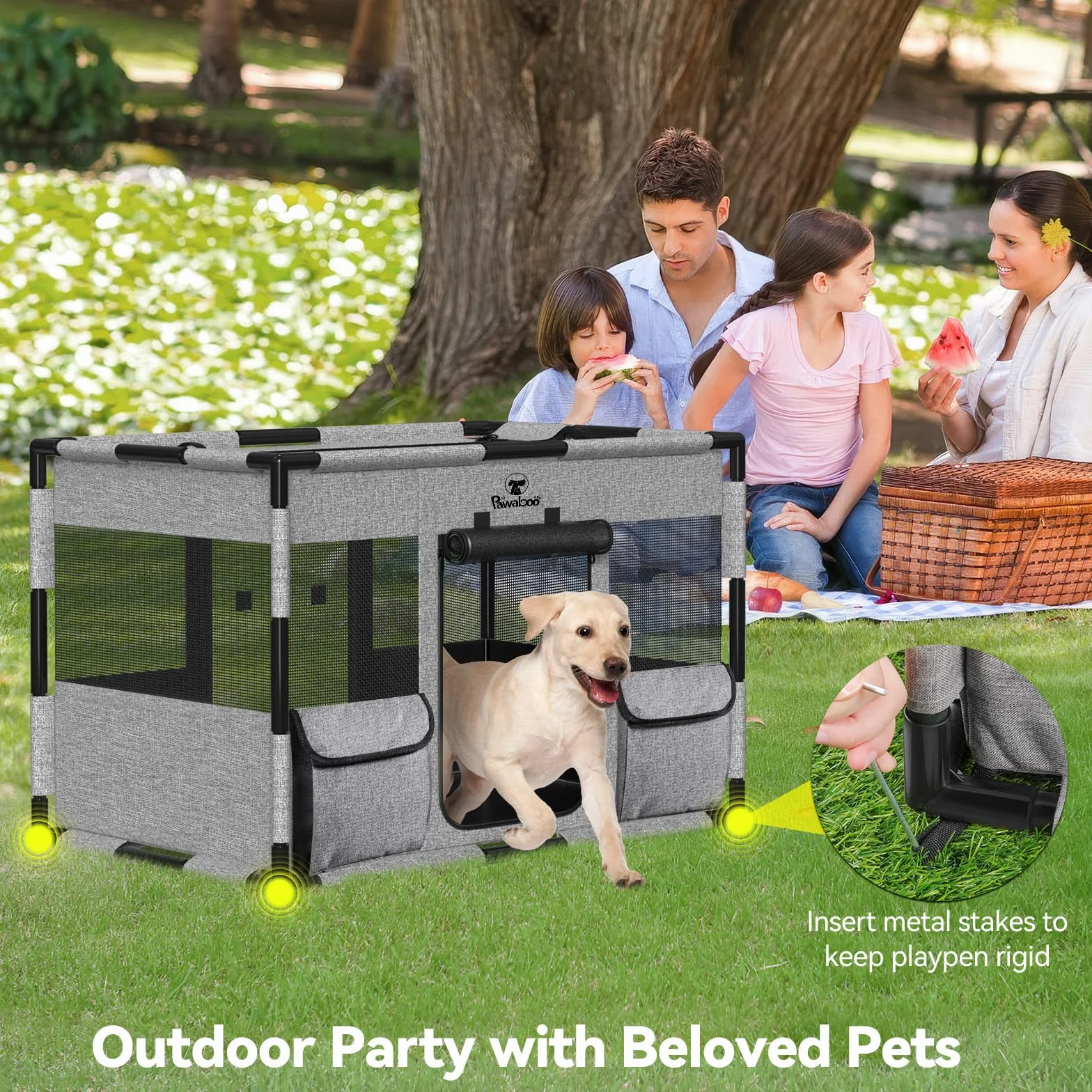 Pawabo Recinto per Cani con Copertura e Cancello, L, Nero & Grigio