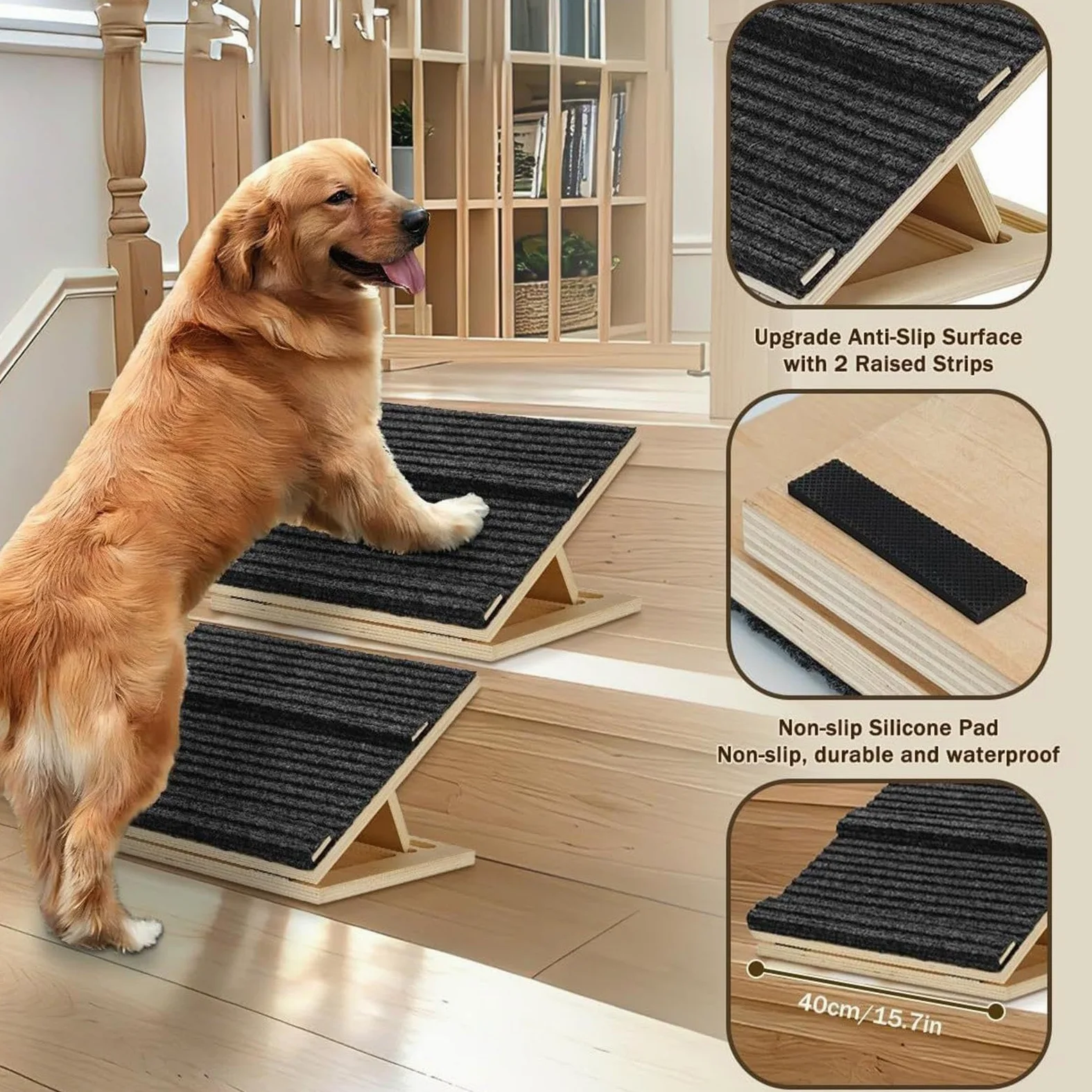 Rampa da Cani per Scale Scalini Cuccioli In Legno Regolabili Antiscivolo | Rampa Gatti Anziani per Amanti degli Animali Soggiorno Camera Studio Uso Quotidiano Appartamento
