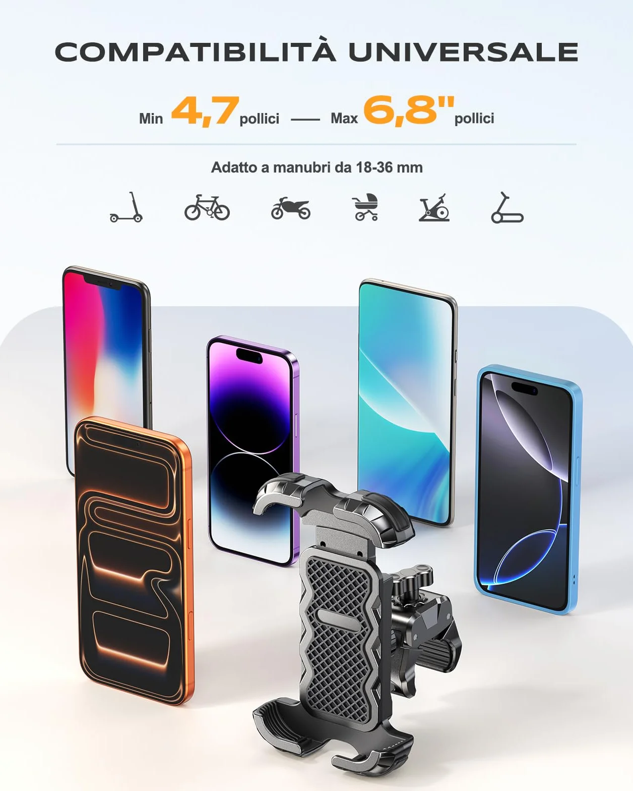 Babacom Porta Cellulare Moto, [Ultra Stabile & 1S Blocco Rapido] Porta Cellulare Bici per Universale Manubrio, 360° Rotabile Supporto Telefono Moto Compatibile con iPhone/Galaxy 4.7"-6.8" Smartphone