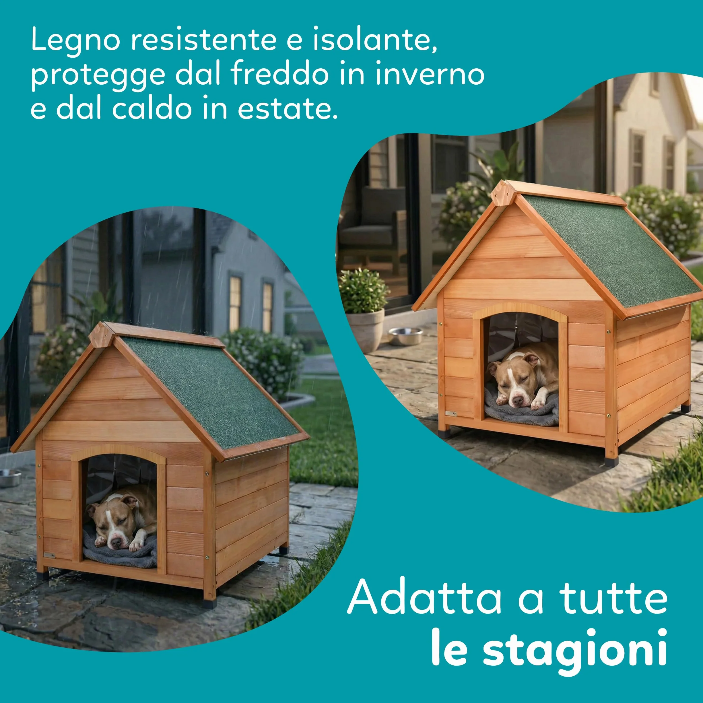 AQPET Cuccia per Cani in Legno M Impermeabile Isolata 87x116x96h cm