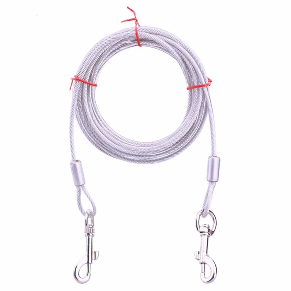 Cavo di collegamento per cani con ganci in metallo resistente, in acciaio inossidabile, copertura in PVC, per esterni, cortile, campeggio