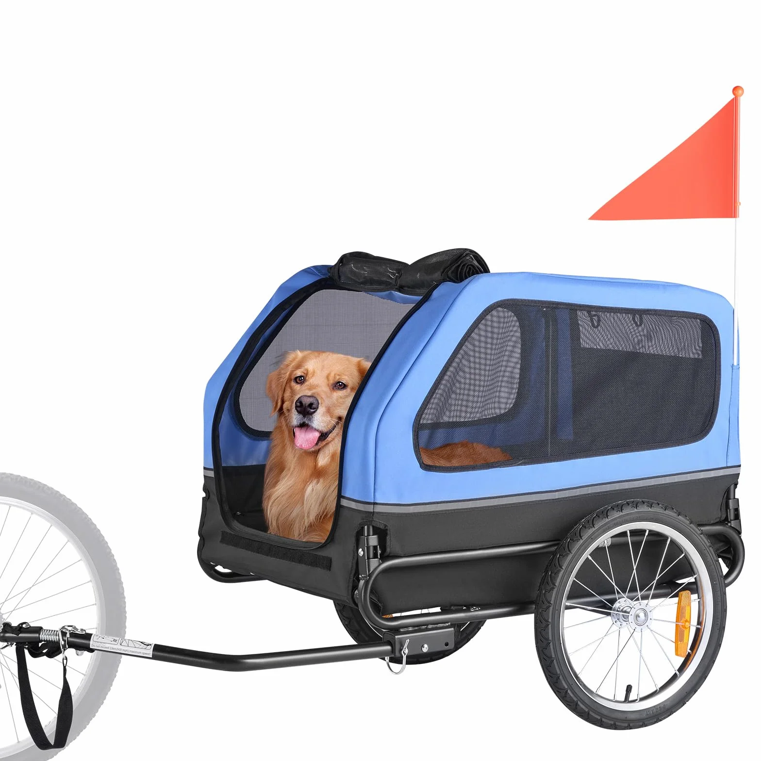 VEVOR Rimorchio per Bici per Cani, Supporta Fino a 40 kg, Carrello Portabici, Telaio Pieghevole con Ruota a Sgancio Rapido, Attacco Universale per Bicicletta, Riflettore, Bandiera Guinzaglio Interno