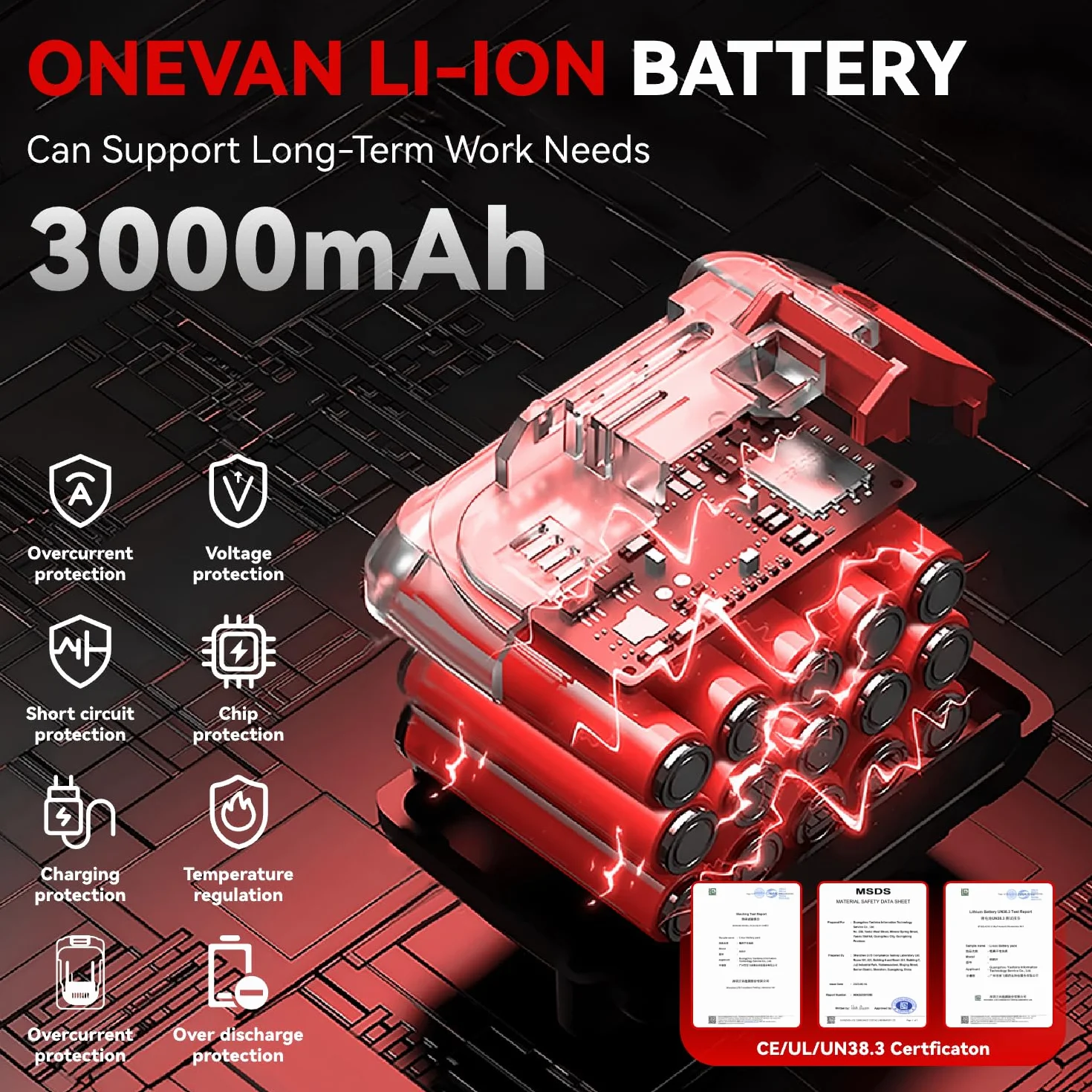 ONEVAN Tosatrice per pecore a batteria 500 W 6 velocità 13 denti 2 batterie 3,0 Ah Rosso