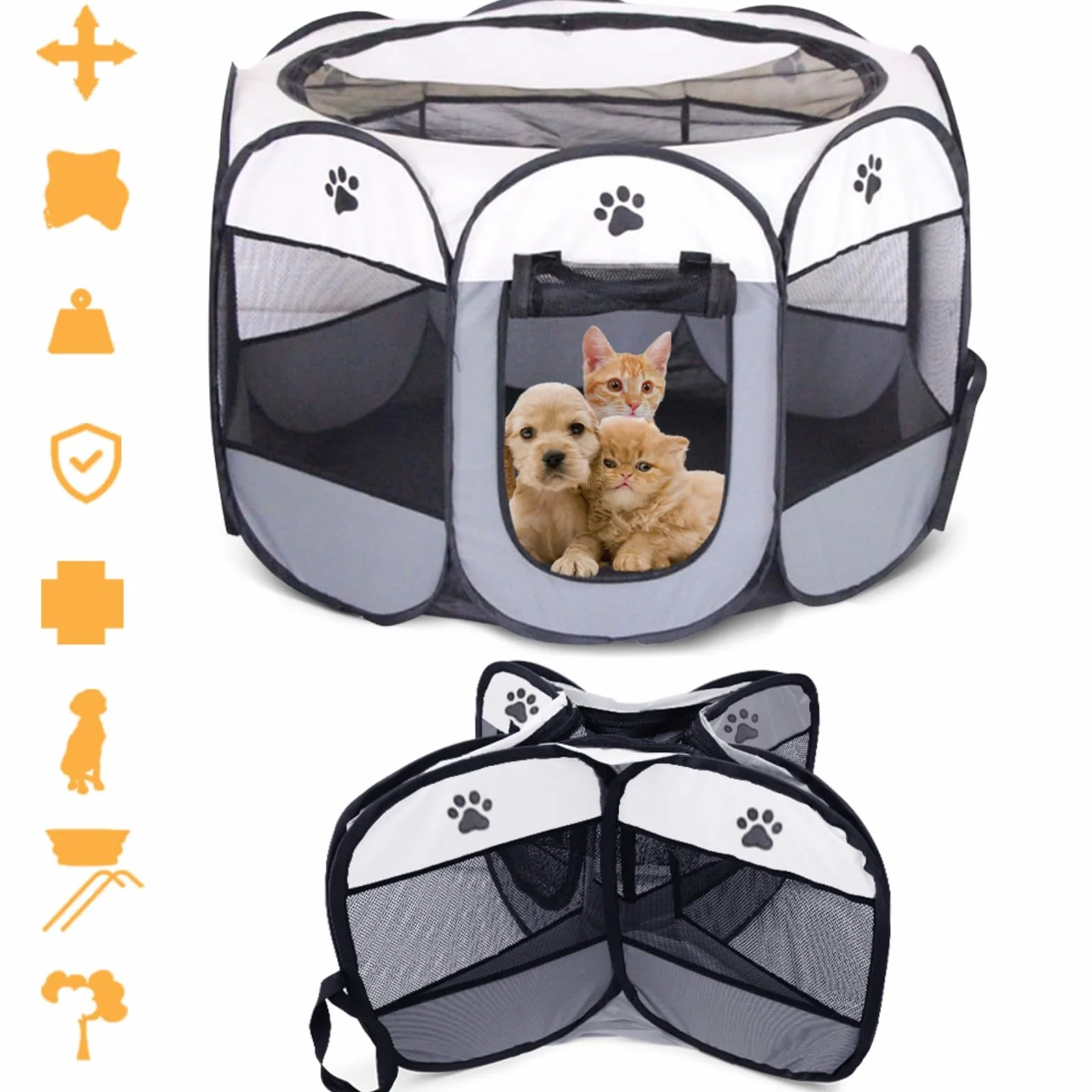 Recinto per Cani Pieghevole 74x74x43cm per Cuccioli Gatti e Piccoli Animali Interni ed Esterni Grigio