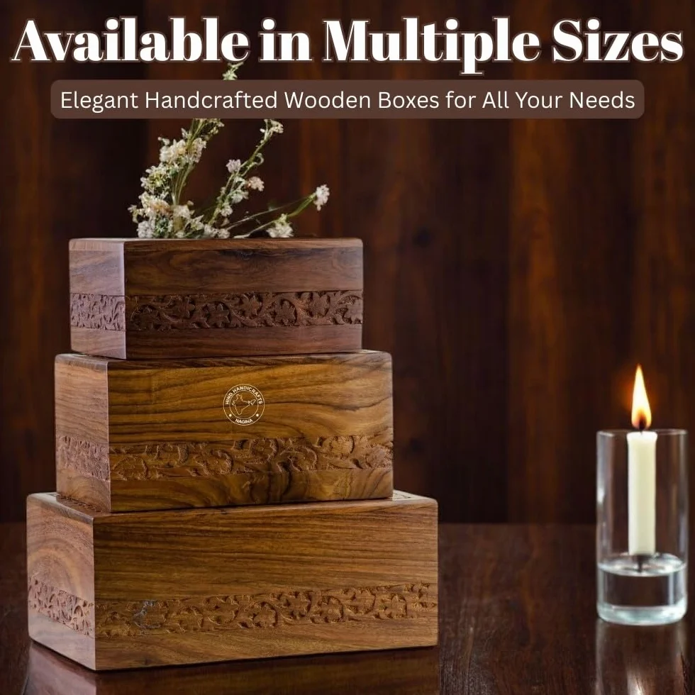 Scatola per urna in palissandro per ceneri umane per adulti, urna in legno fatta a mano con intagli floreali, regalo commemorativo (media: 17,8 x 12,7 x 8,9 cm, 90 cu)
