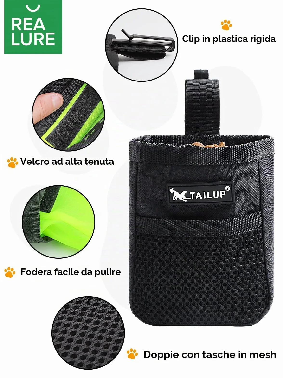 Realure Borsa Addestramento Cane, Porta Snack Cane con Clip di Fissaggio, Sacchetto Addestramento Cane, Porta Crocchette per Cani Addestramento, Porta Premi per Cani, Adatto all'Uso Esterno (Nero)