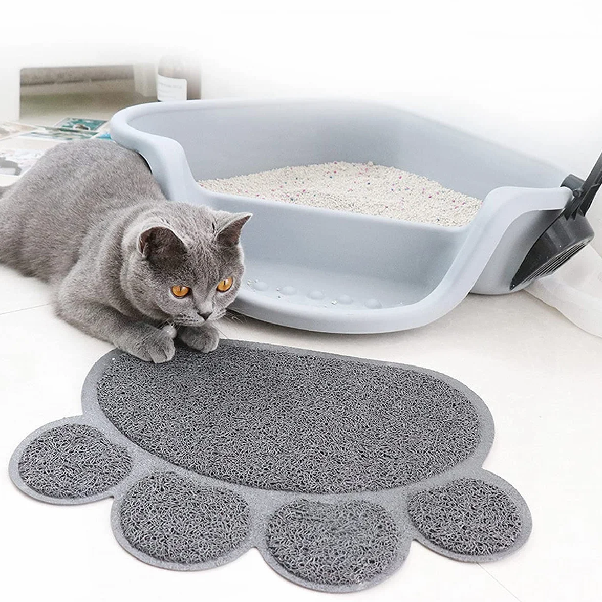 3 Pezzi PVC Tappetino Lettiera Gatto Antiscivolo Ciotole Gatto Animale Domestico Alimentatore Tappetino per Ciotola Tovaglietta a Forma di Zampa Cani e Gatti