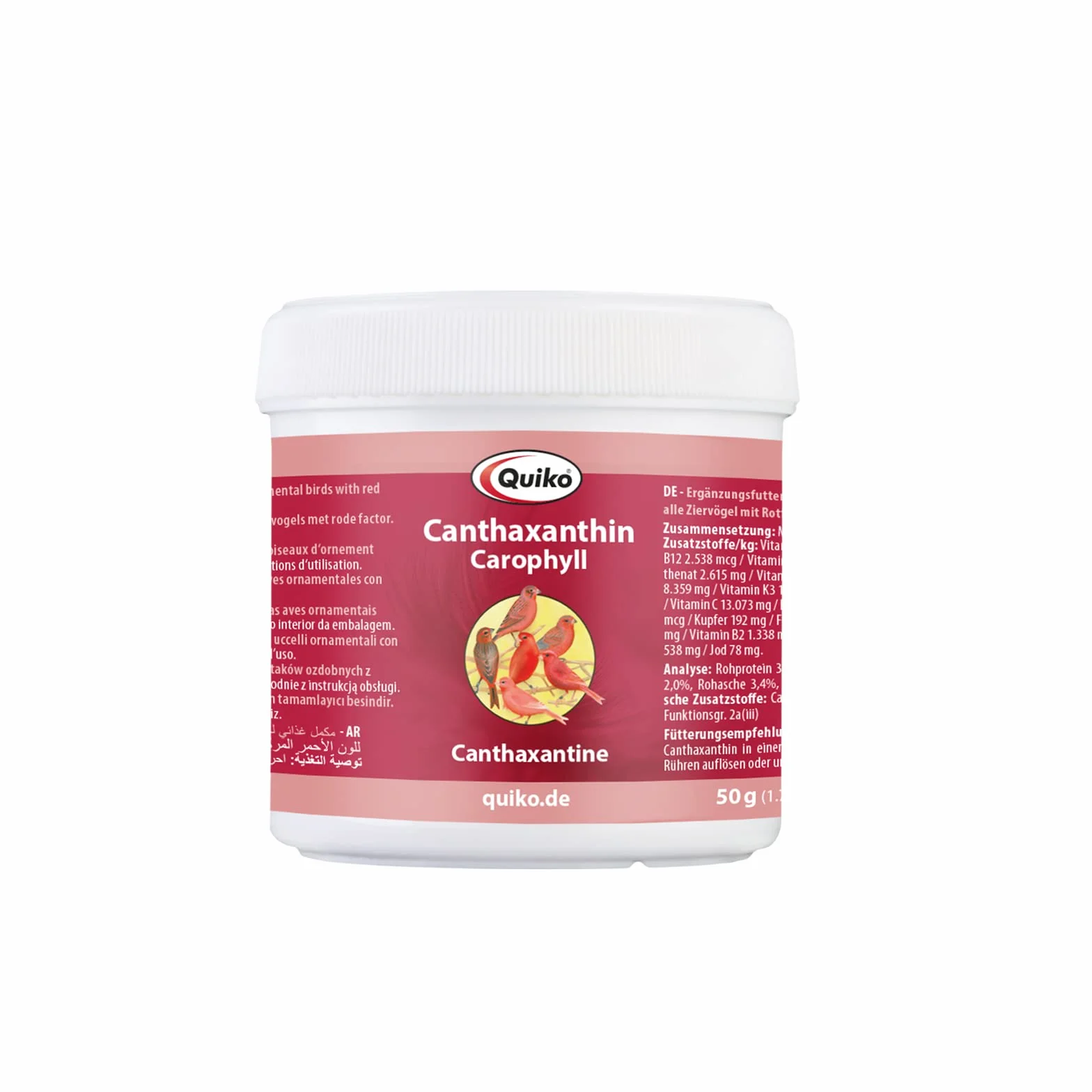 Quiko Canthaxantin/Carophyll 50g Mangime complementare per uccelli con fattore rosso Per la colorazione rossa concentrata