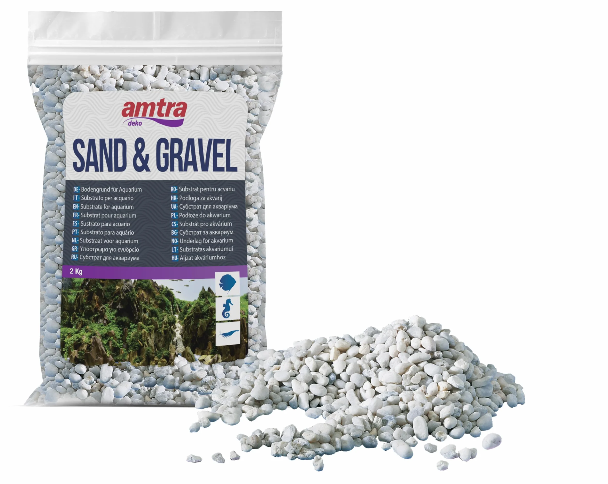 AMTRA GHIAIA NOA, ghiaia naturale dell'acquario, pavimento decorativo, grani grossolani bianchi dimensioni 4-8 mm, formato 2kg