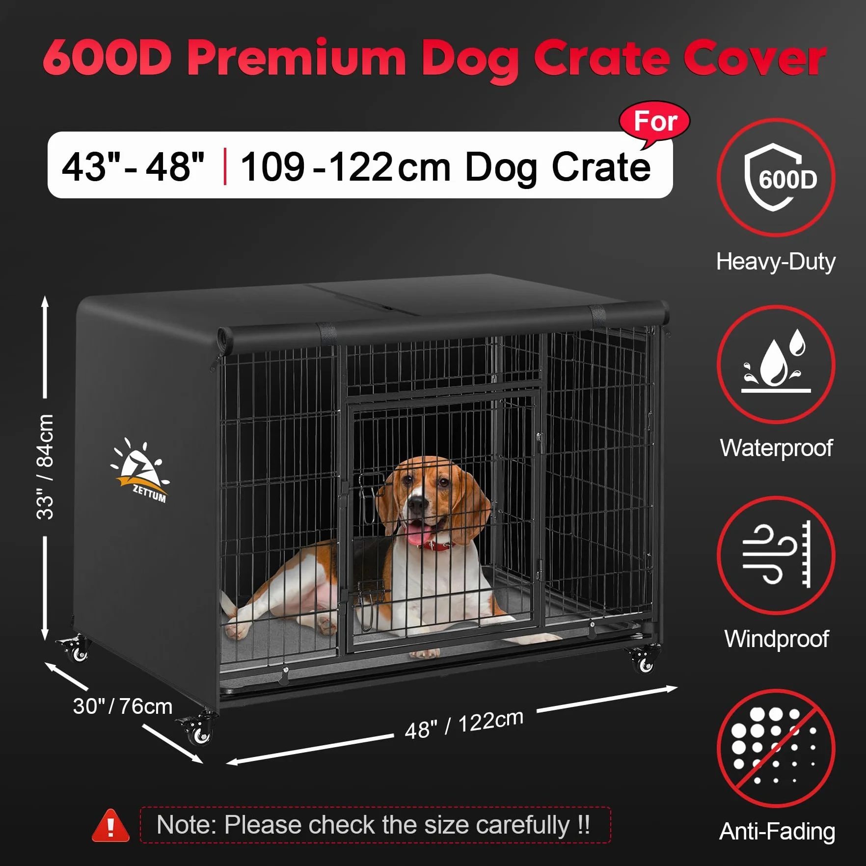 Zettum Copertura della Gabbia per Cani 120 cm Impermeabile Resistente Tessuto Oxford 600D Universale per Kennel 121x76x83 cm