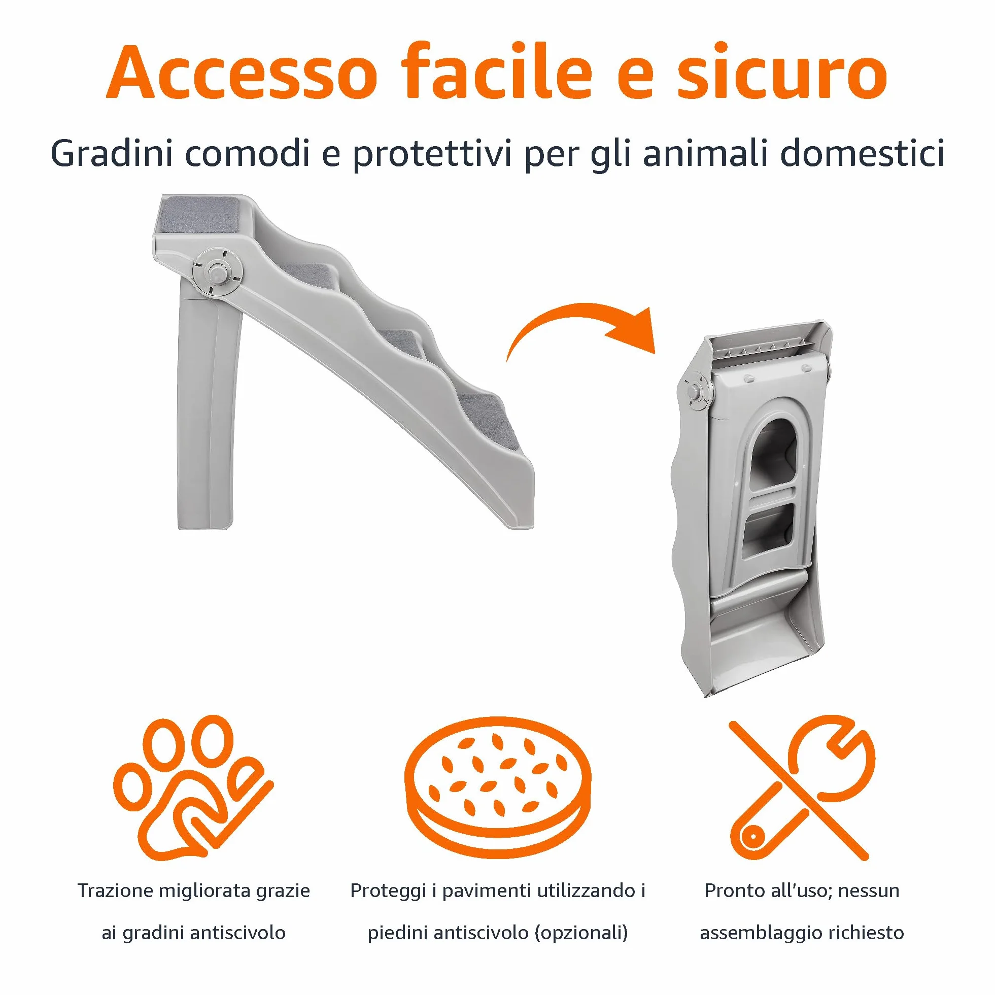 Amazon Basics Scaletta pieghevole per cani e gatti Grigio 60.7 x 40.9 x 50.2 cm