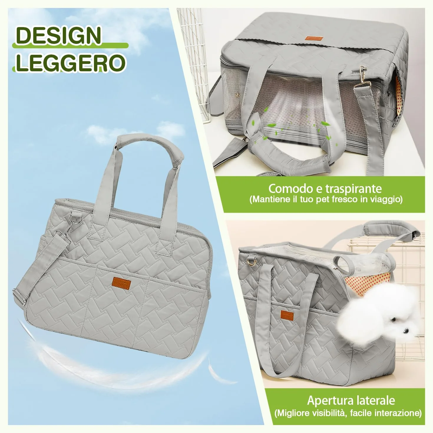 ALLSOPETS Trasportino per Gatti, Borsa Trasportino per Cani Piccoli, Tracolla Pieghevole in Tessuto Traspirante, Borsa Morbida da Viaggio con Tasche per Animali Domestici (Grigio Stellato, L)