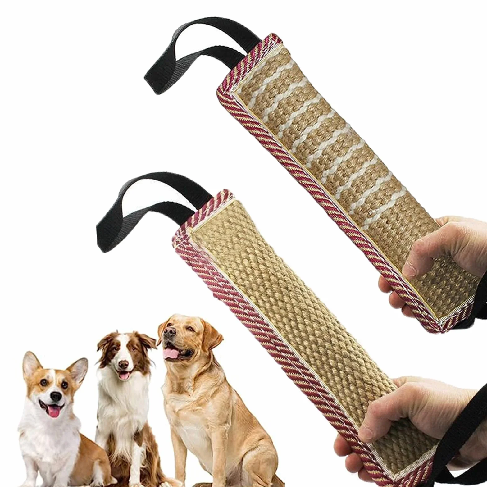Manicotto in Juta per Cani con 2 Maniglie - Giocattolo per Addestramento e Gioco Interattivo - Dummy Tug of War per Cane di Taglia Medio-Grande - 2 Pezzi