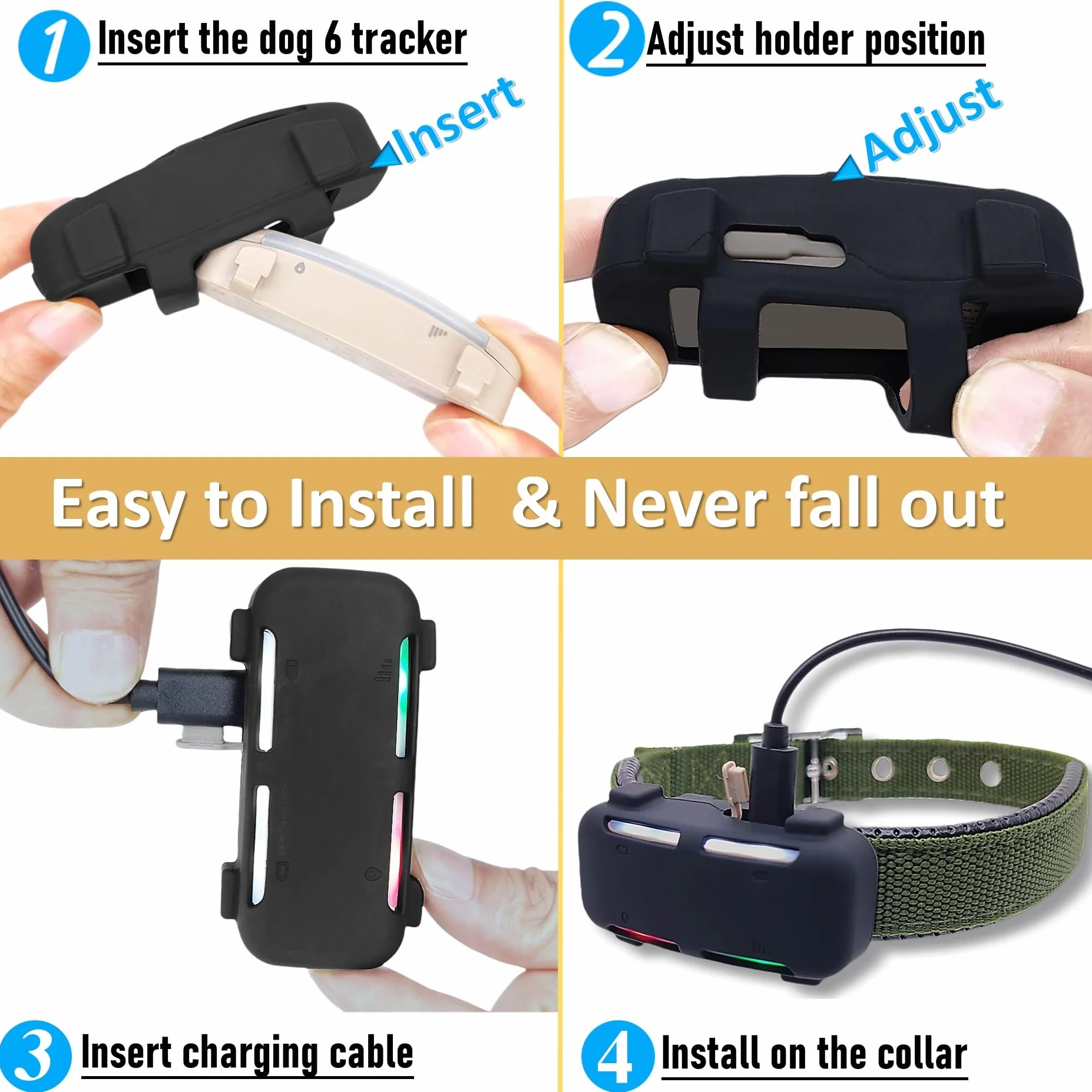 Supporto in silicone compatibile con Tractive GPS Tracker (versione 2025) per collare Dog6 Tag, copertura in gomma resistente, custodia sicura con cinturino (2 pacchetti, nero)
