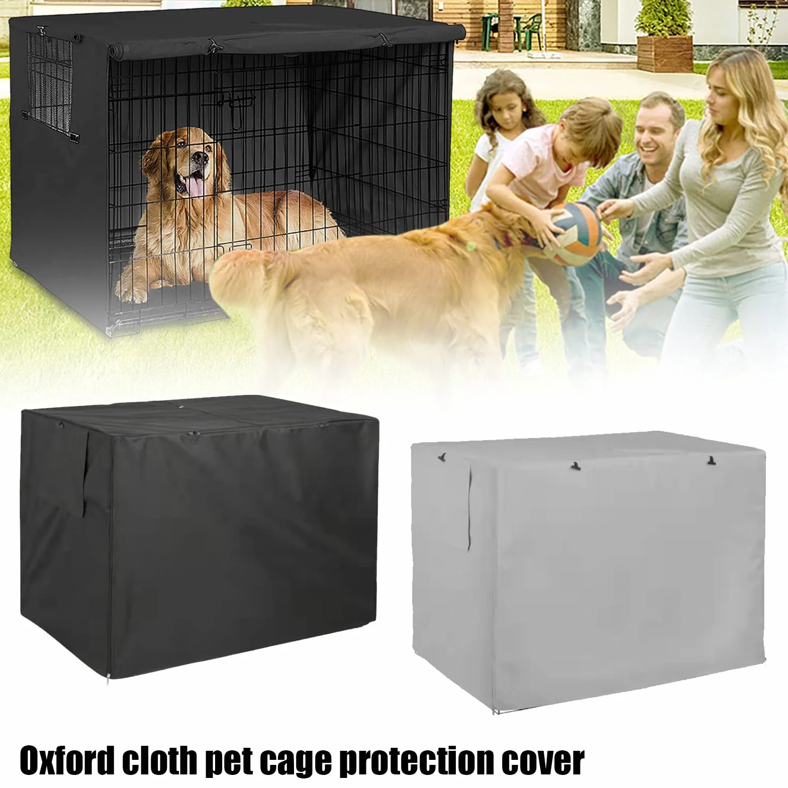 Copertura per gabbia per cani, resistente all'acqua, antivento, doppia porta, nero M