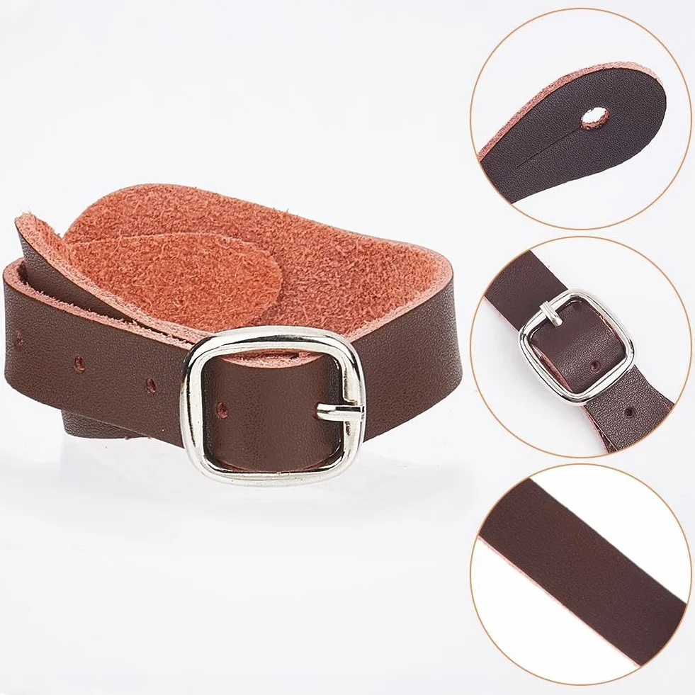 GORGECRAFT 4pz Cinturini Speroni in Vera Pelle Cocco Marrone con Lacci Scarpe con Tacco Alto Cinturini Scarpe alla Caviglia con Fibbia Staccabile Cintura Regolabile Stivali da Cowboy Western A Strato