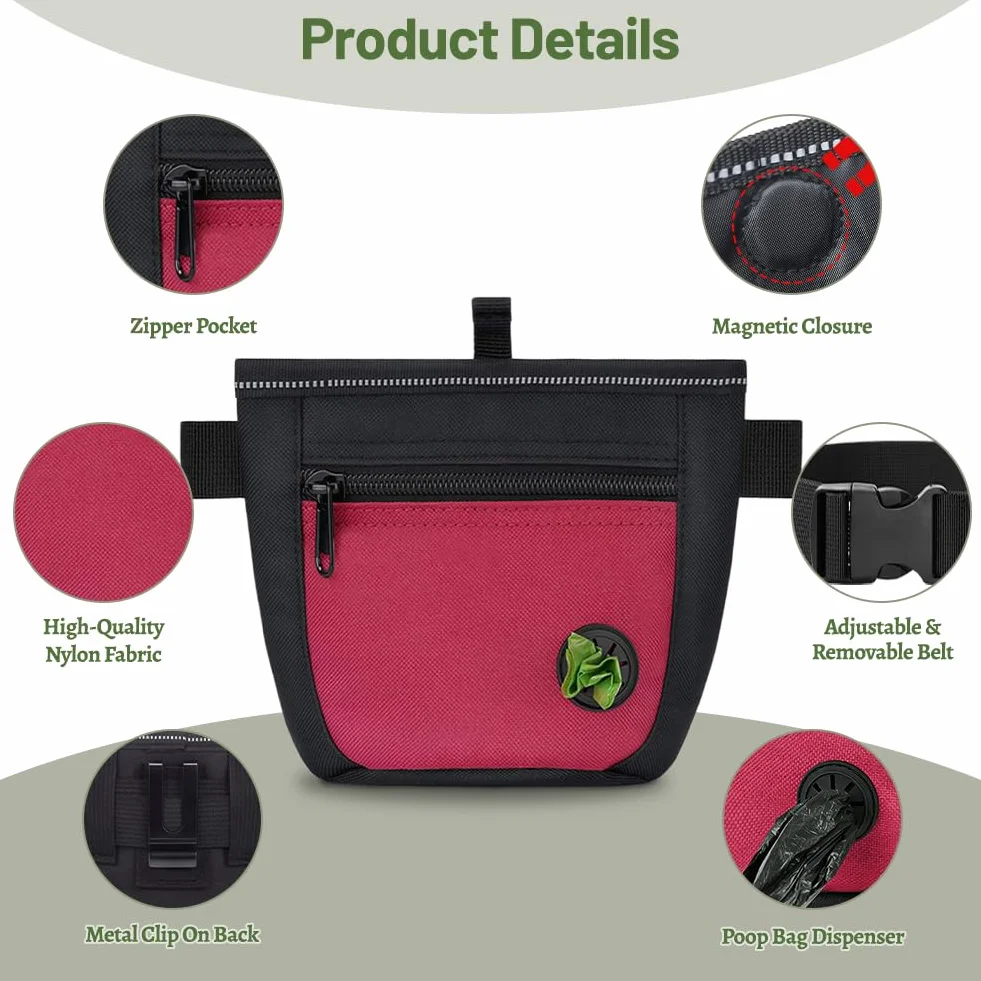 Porta Premietti per Cani, Sacca per Cani, per Addestramento del Cane, Porta Accessori per Animali con Clicker e Dispenser per Sacchetti, con Cintura Regolabile (Rosso)