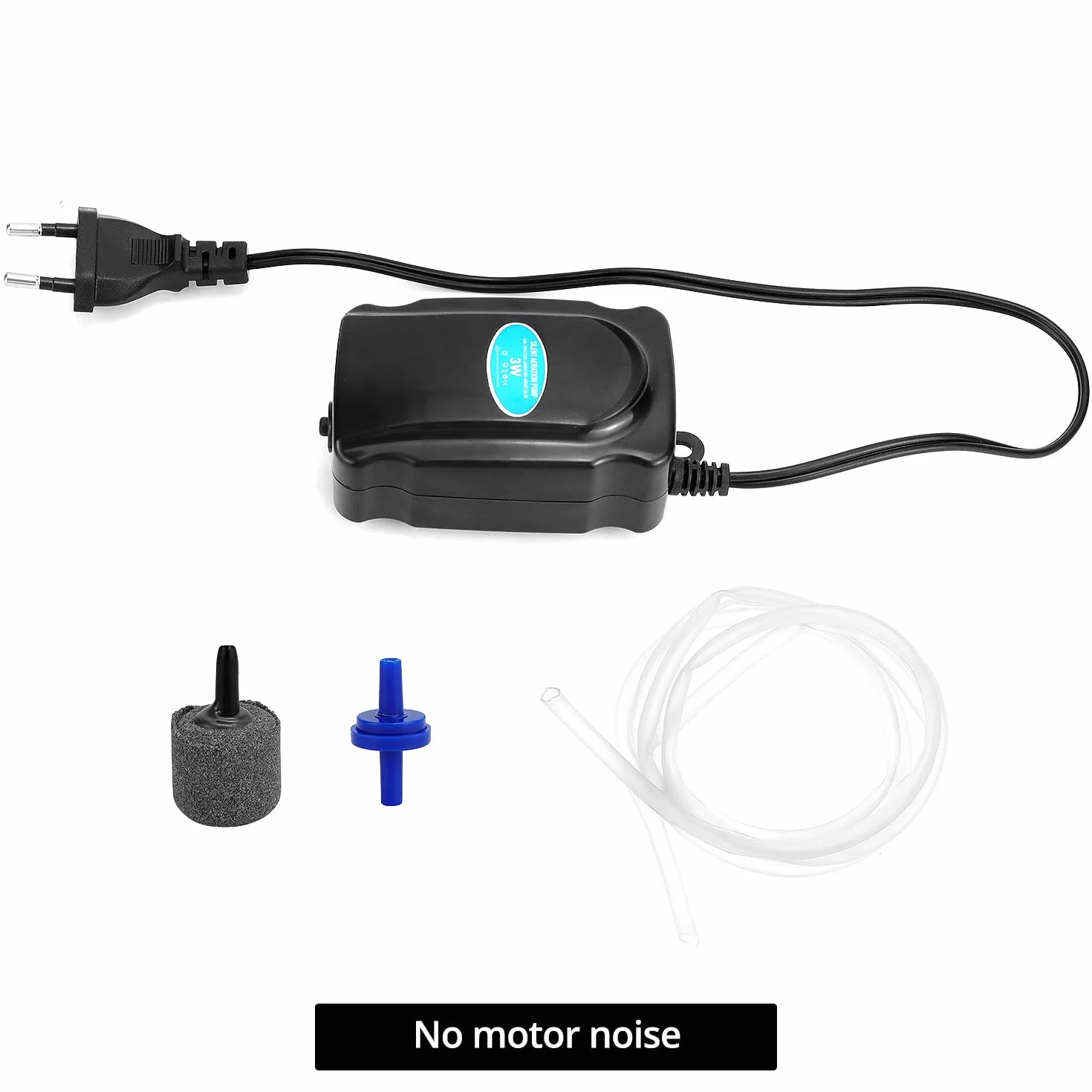 QWORK® Pompa d'aria per acquario 3W, pompa di ossigeno per acquario 2L/min, incluso tubo in silicone da 120 cm, pietra porosa e valvola di ritegno