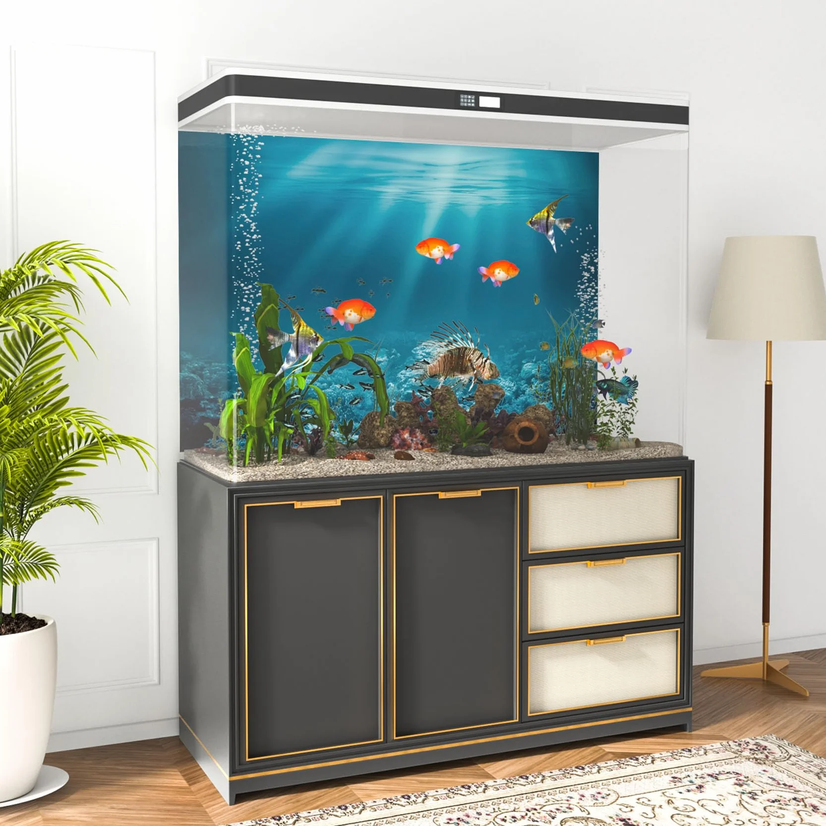 61x30cm Sottomarino Tema Acquario Sfondo Sole Subacqueo Mondo Pesce Serbatoio Poster Sfondo Vinile Sfondo