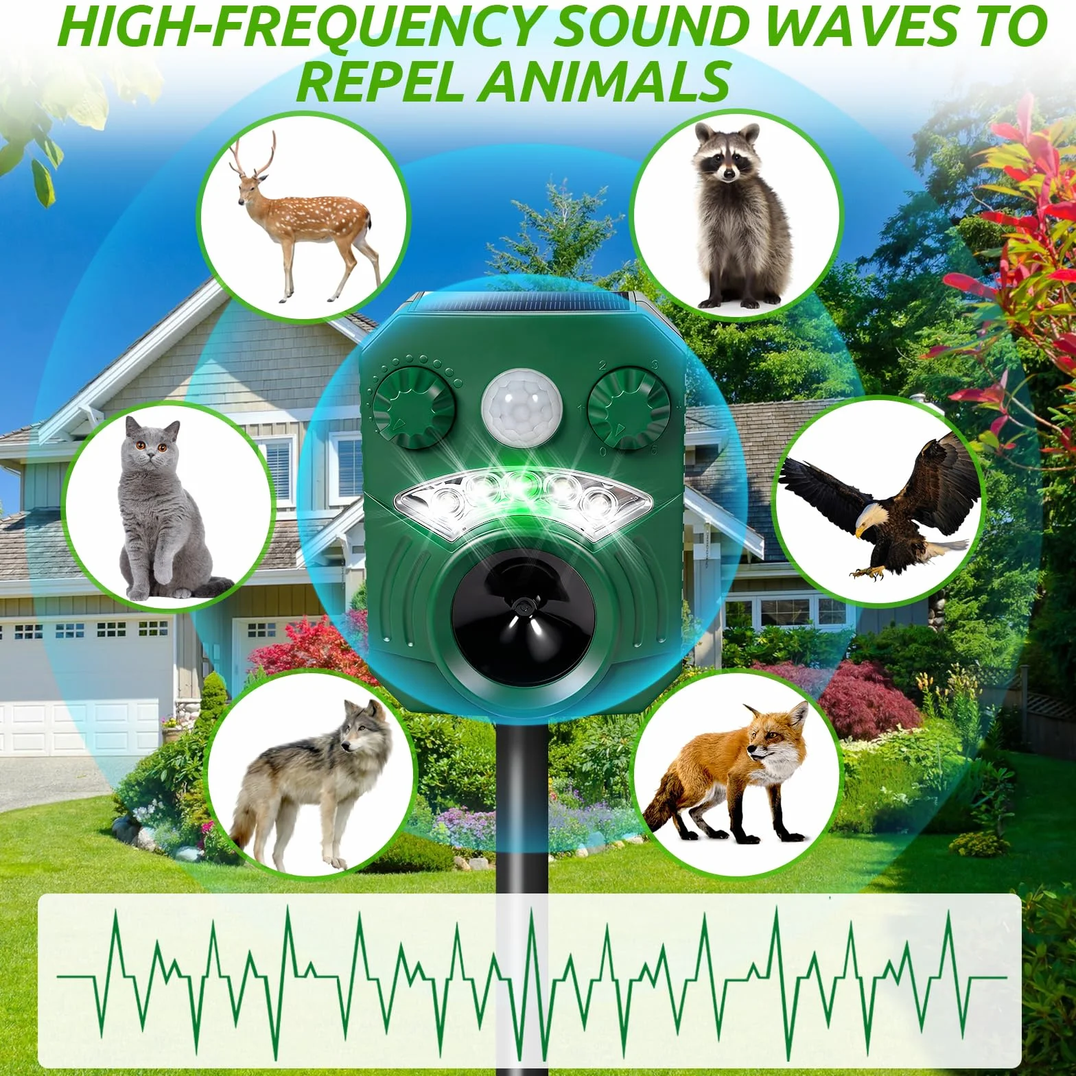 Repellente Gatti,Ultrasuoni per Gatti,Ricarica solare e USB - Frequenza Regolabile - Impermeabile,uovo Ultrasuoni Solare Repellente Gatti Repeller per Piccioni,Uccelli,Cani,Topi,Volpi