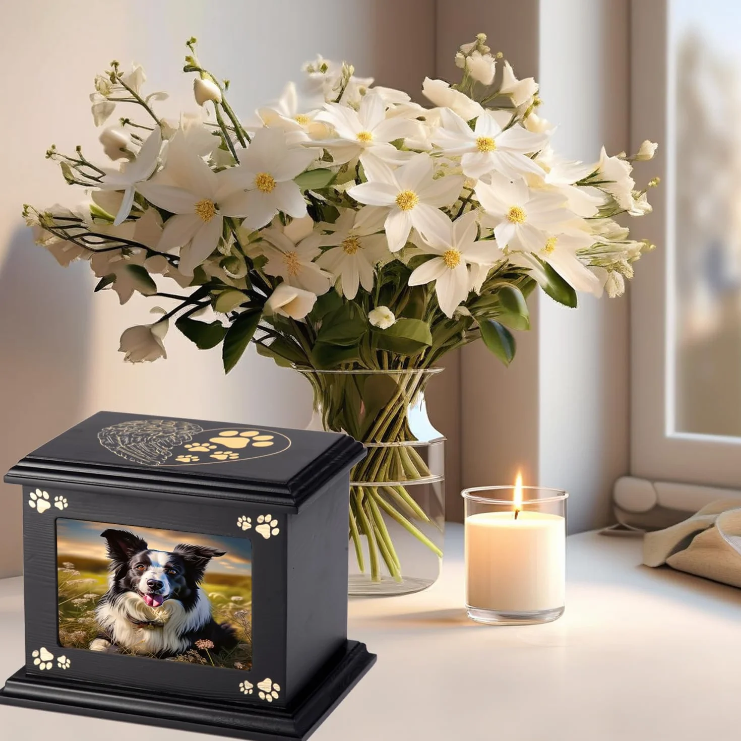Urne per Ceneri Cane Memoriale Legno con Cornice Foto XLarge Funeral Cremazione Ricordo Regalo