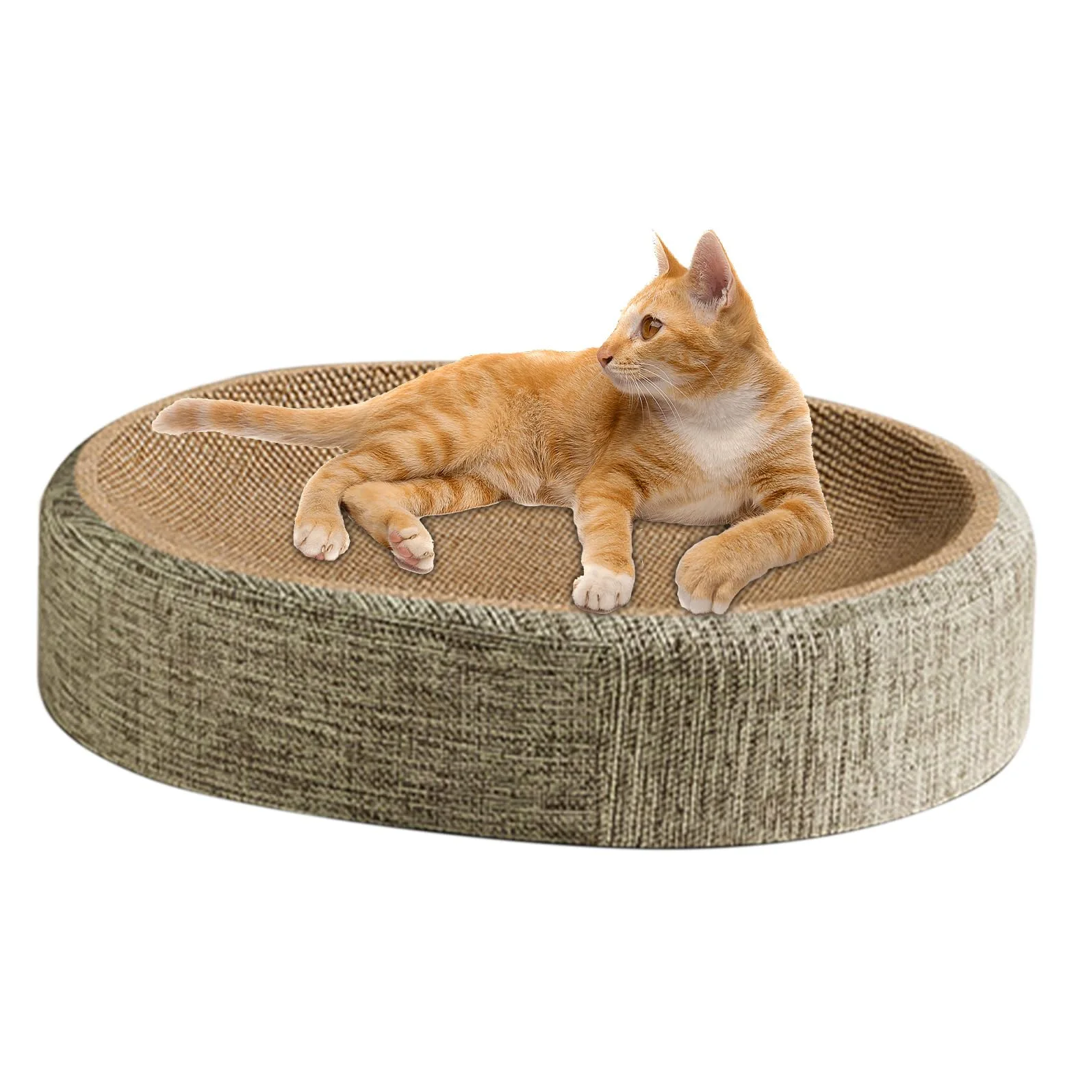 Tiragraffi Per Gatti Resistente In Sisal, 60x40x8cm 2 In 1 Cartone Rotondo Tiragraffi, Cuccia Ovale 2 In 1, CerchiTiragraffi Lounge Per Graffiare, Riposo E Gioco Gatti Da Interno