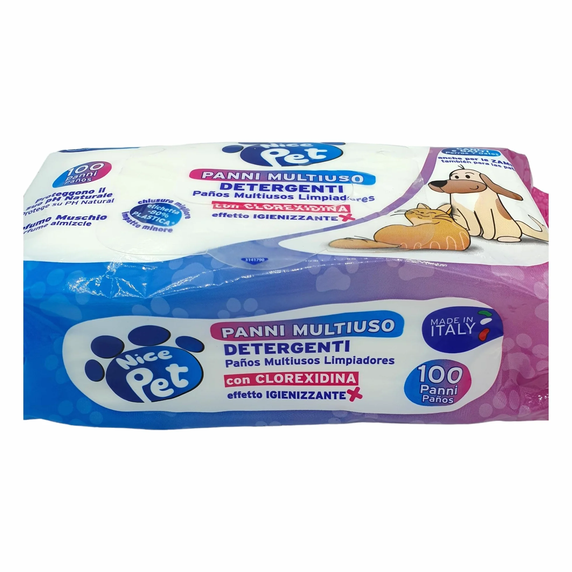 Nice Pet Salviette Multiuso Detergenti Igienizzanti per Cani e Gatti 100 Salviette Umidificate