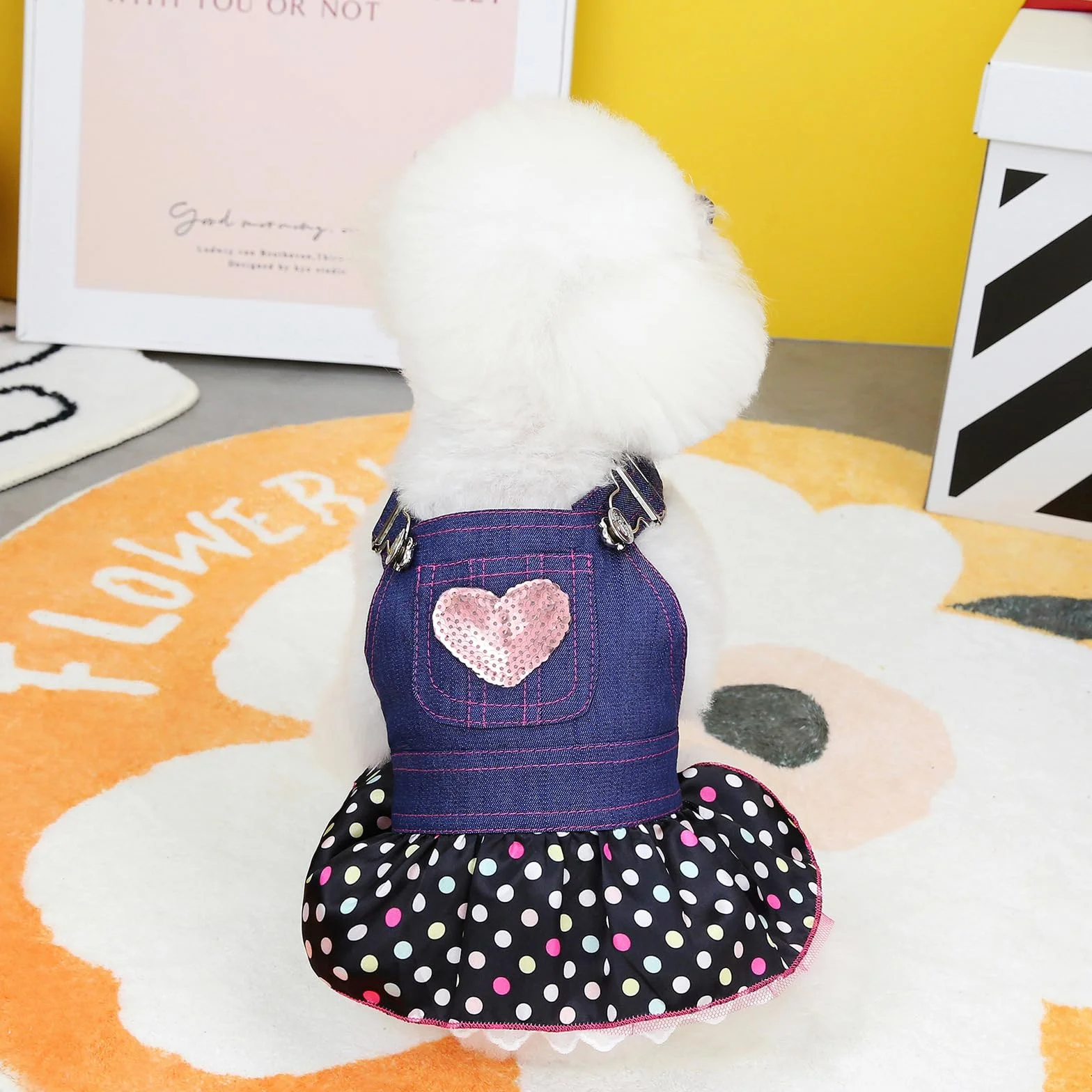 Abito Principessa Cuore Paillettes per Cane Cucciolo Gonna di Lusso Tutu Denim
